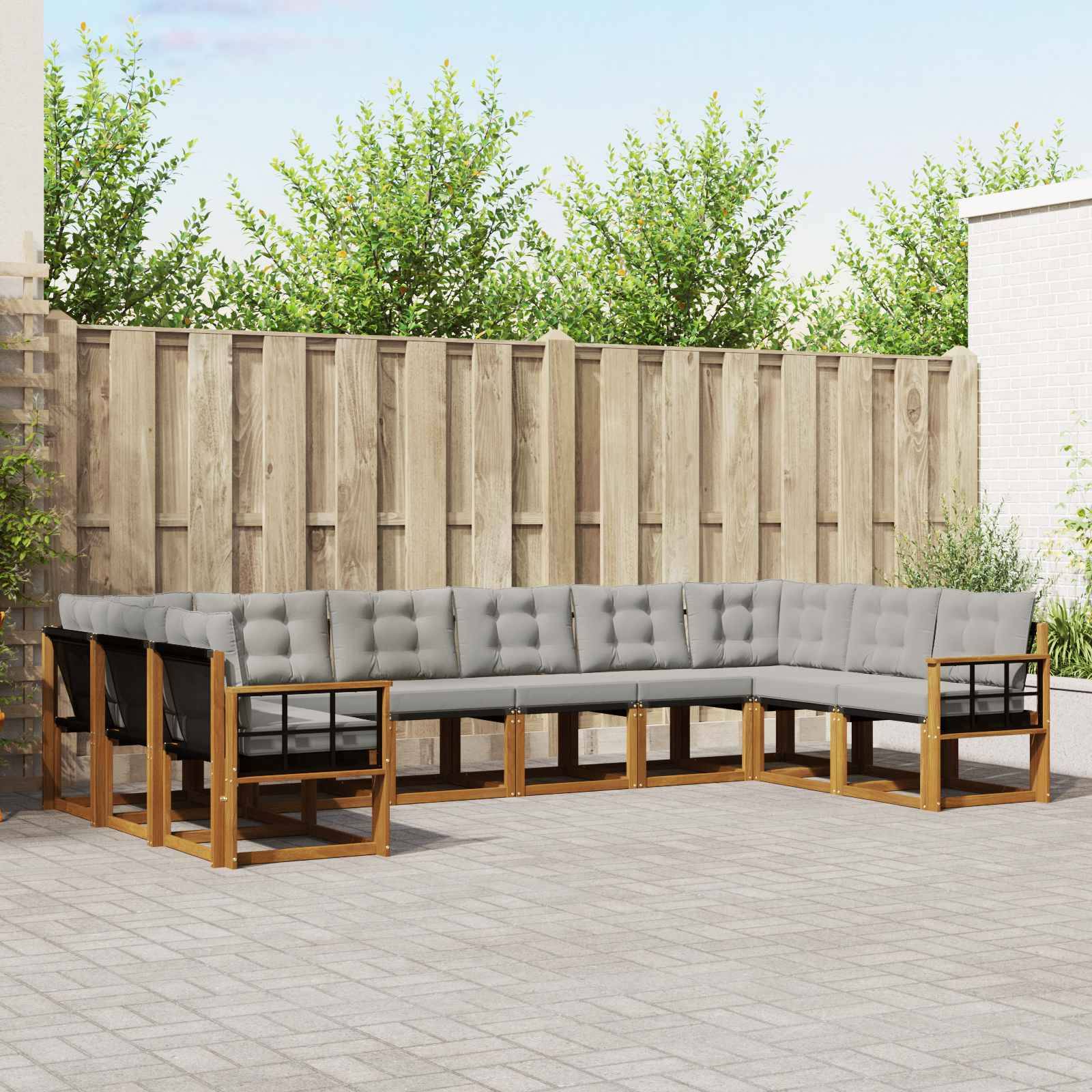 vidaXL Outdoor-Sofagarnitur mit Kissen 10 pcs Natürlich und Hellgrau