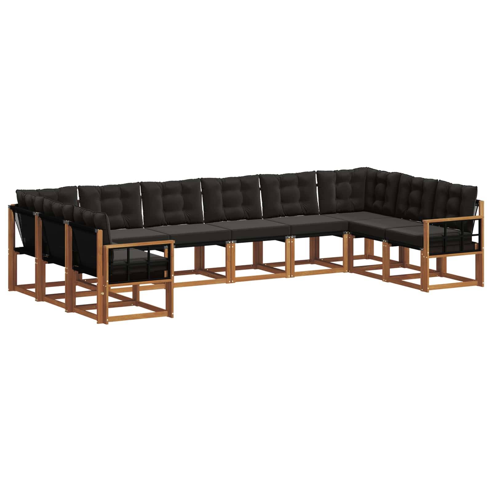 vidaXL Outdoor-Sofagarnitur mit Kissen 10 pcs Natürlich und Schwarz