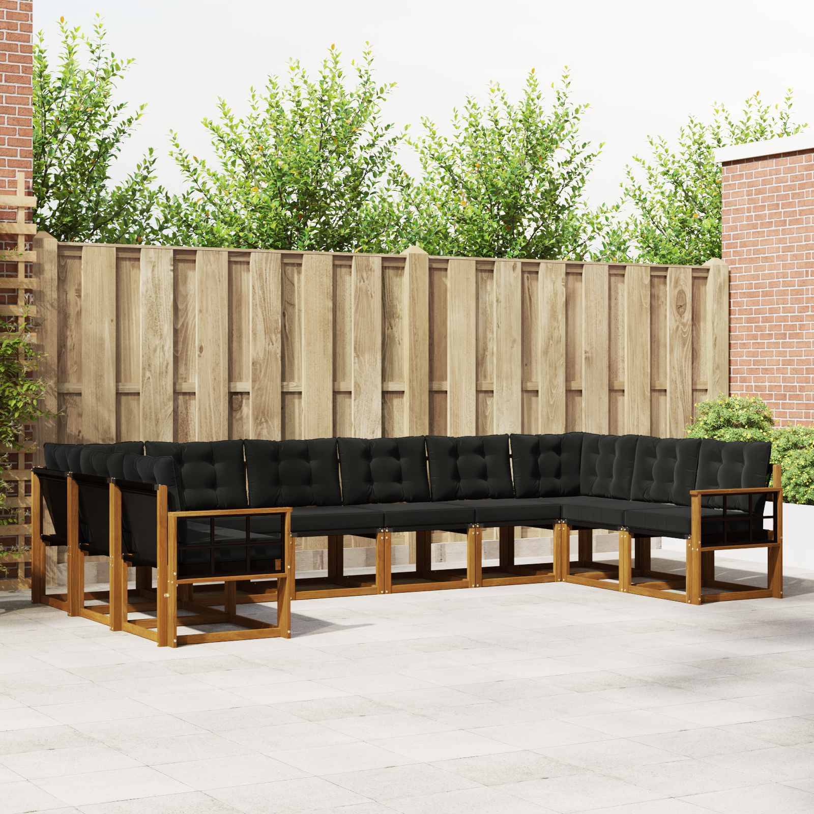 vidaXL Outdoor-Sofagarnitur mit Kissen 10 pcs Natürlich und Schwarz