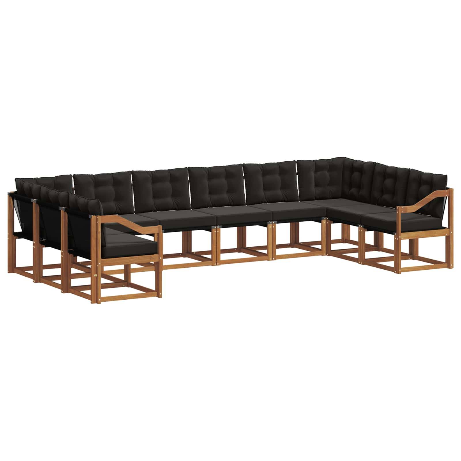 vidaXL Outdoor-Sofagarnitur mit Kissen 10 pcs Natürlich und Schwarz