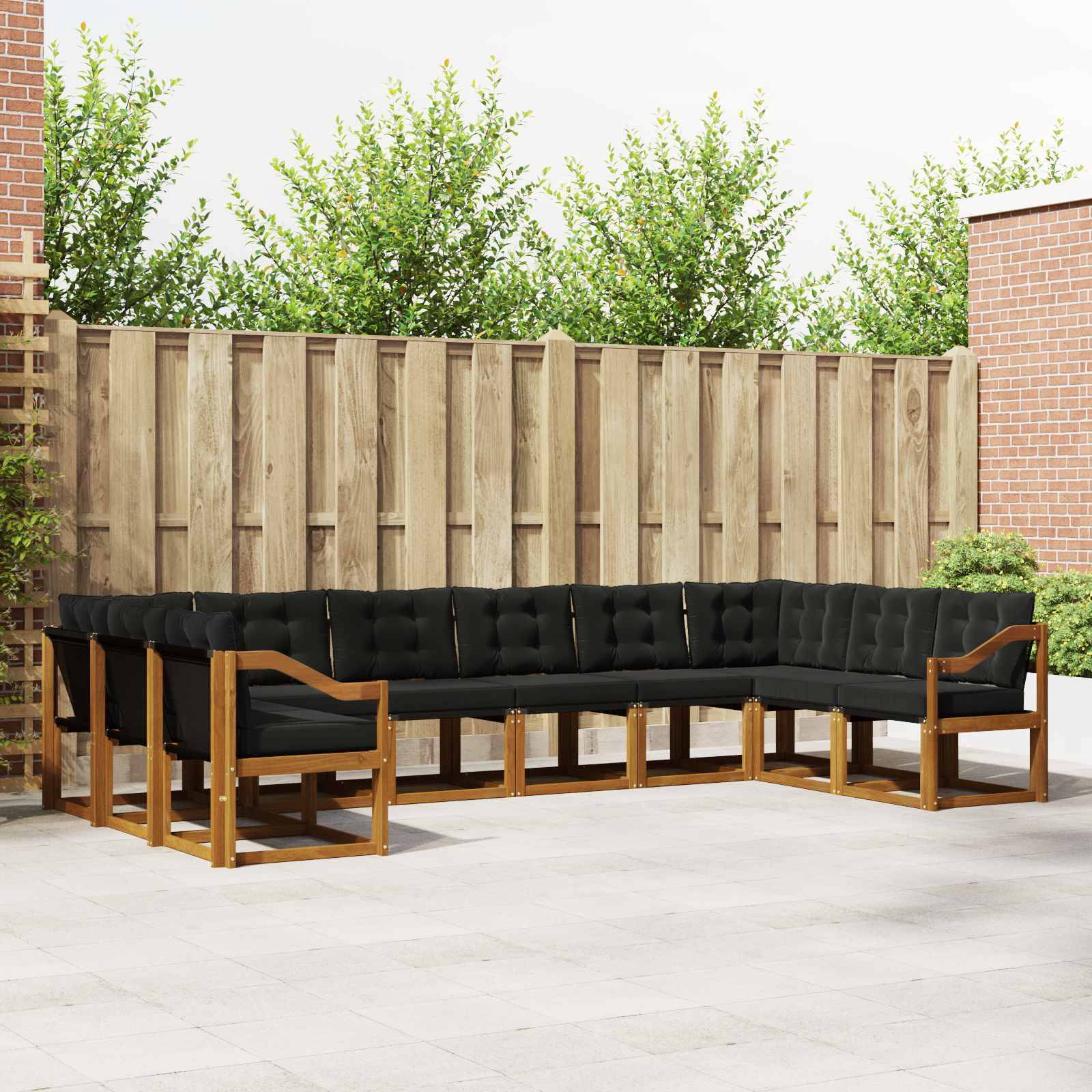 vidaXL Outdoor-Sofagarnitur mit Kissen 10 pcs Natürlich und Schwarz