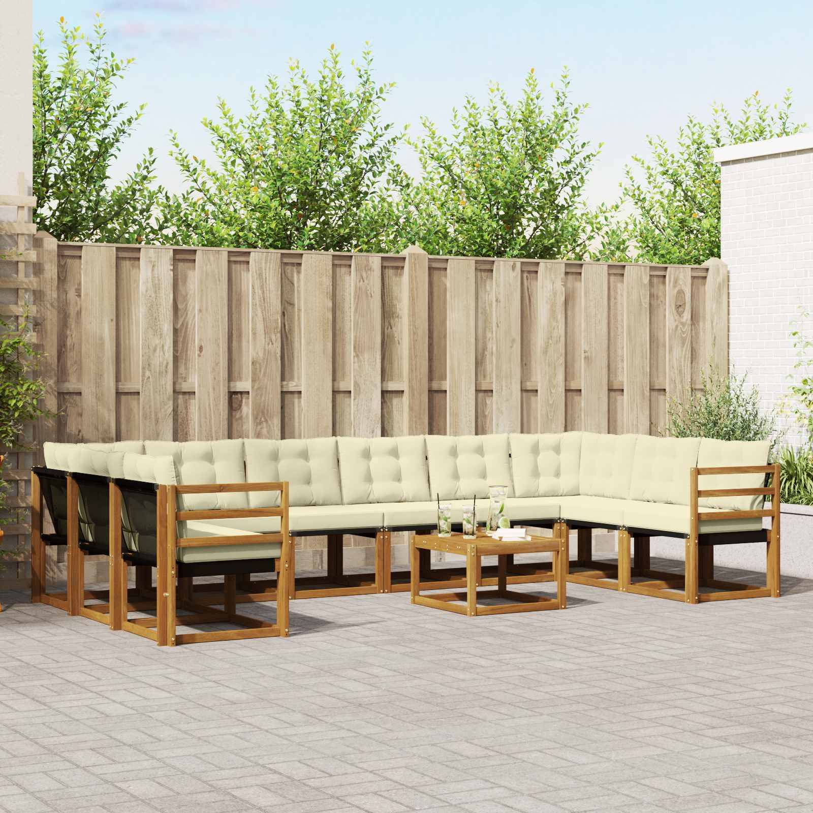 vidaXL Outdoor-Sofagarnitur mit Kissen 11 pcs Natur und Creme