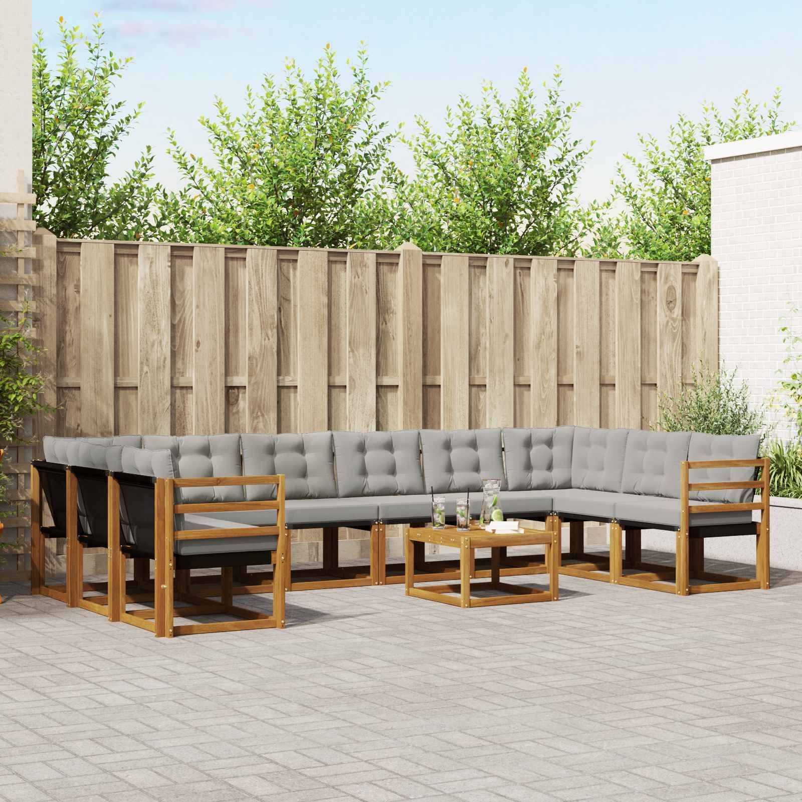 vidaXL Outdoor-Sofagarnitur mit Kissen 11 pcs Natürlich und Hellgrau