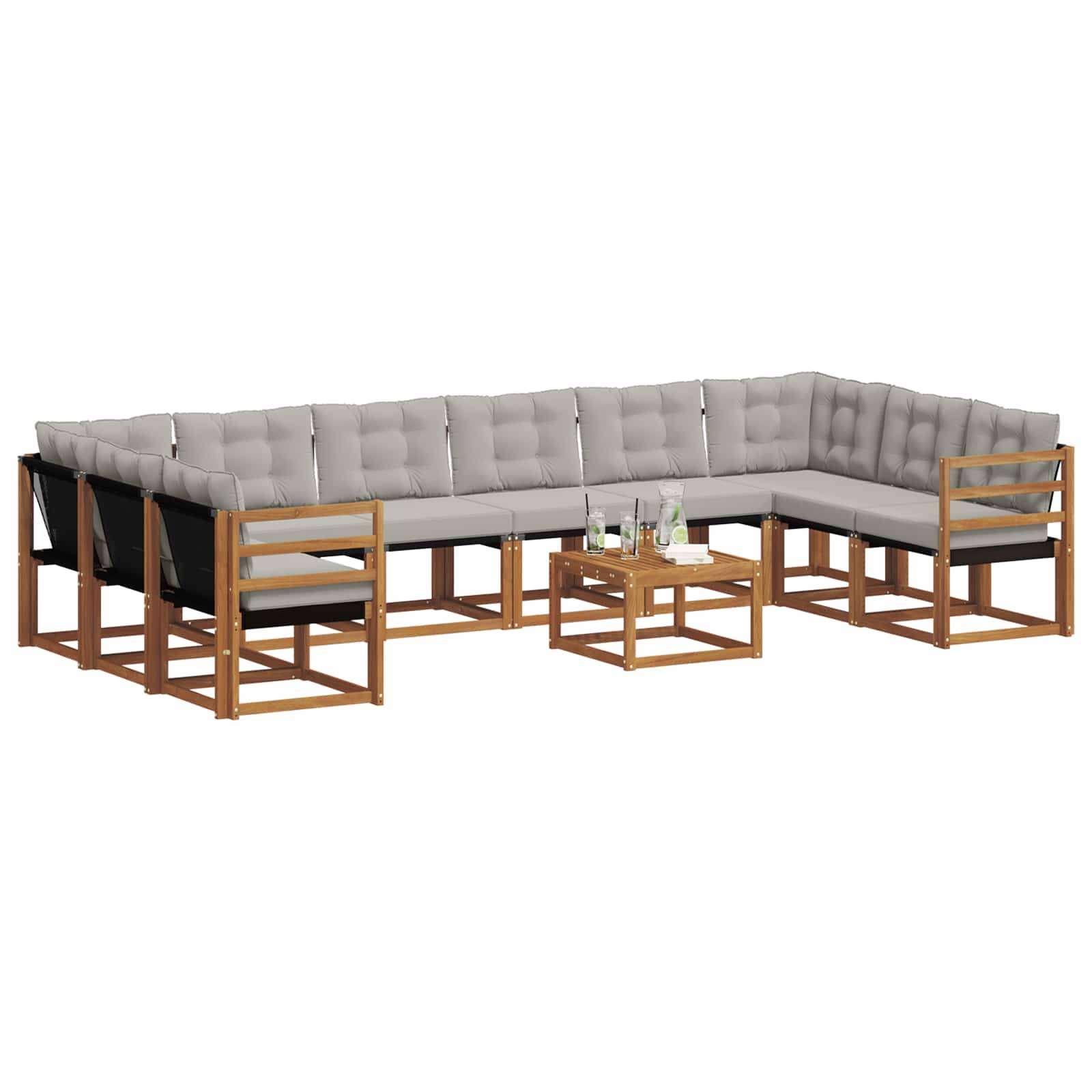 vidaXL Outdoor-Sofagarnitur mit Kissen 11 pcs Natürlich und Hellgrau