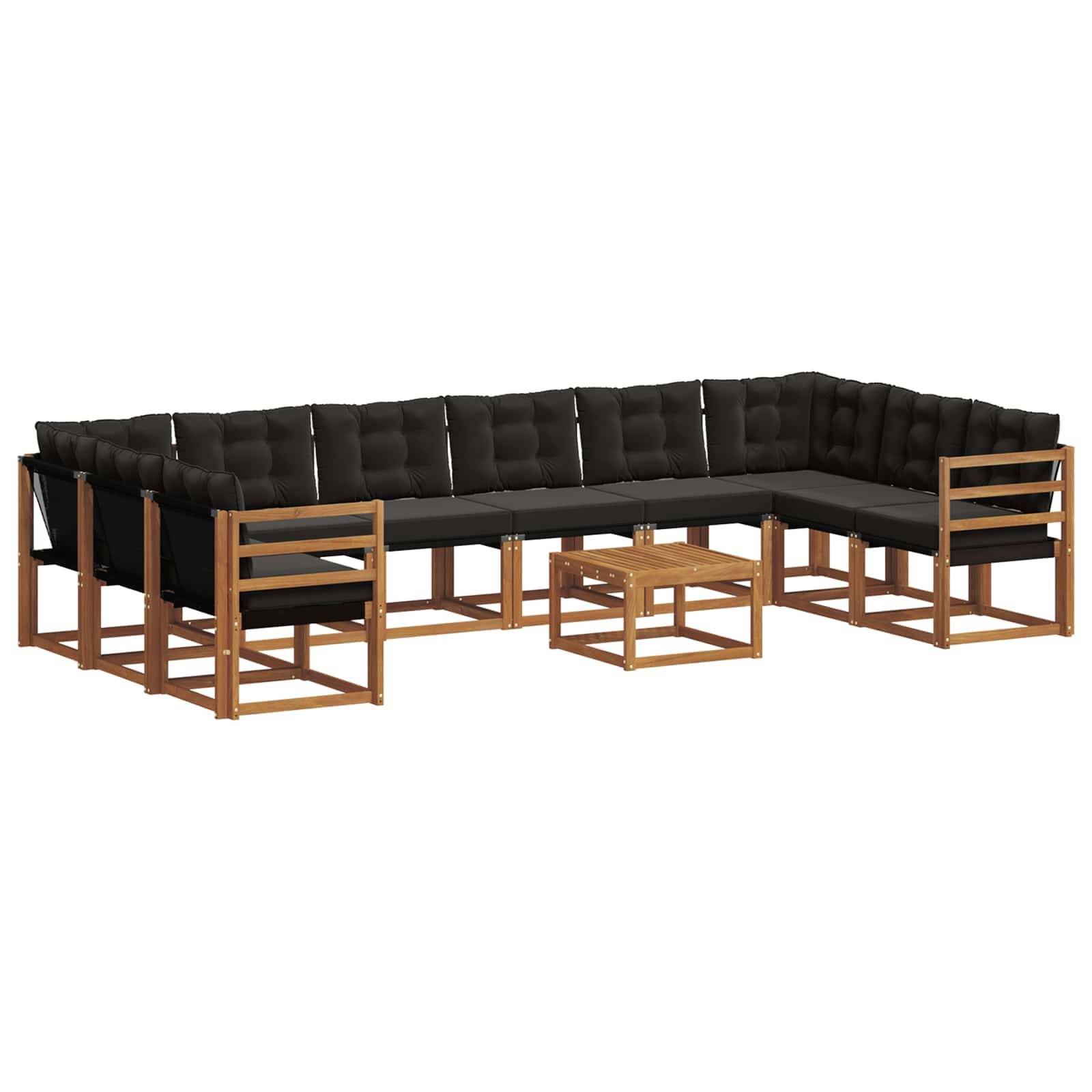vidaXL Outdoor-Sofagarnitur mit Kissen 11 pcs Natürlich und Schwarz