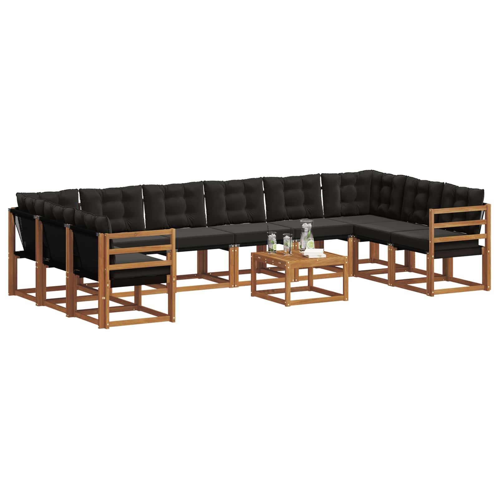 vidaXL Outdoor-Sofagarnitur mit Kissen 11 pcs Natürlich und Schwarz