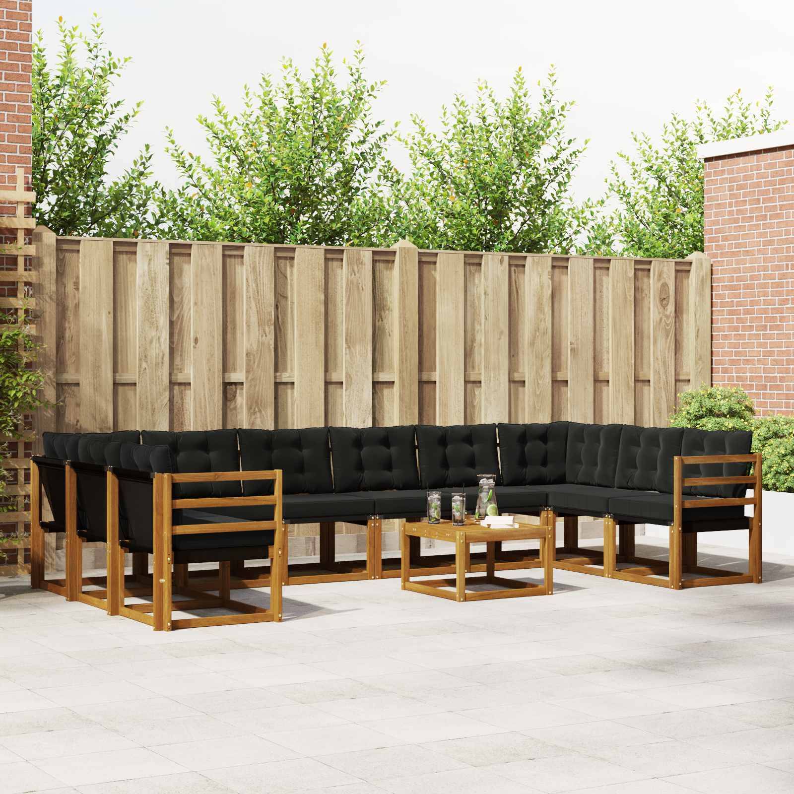 vidaXL Outdoor-Sofagarnitur mit Kissen 11 pcs Natürlich und Schwarz
