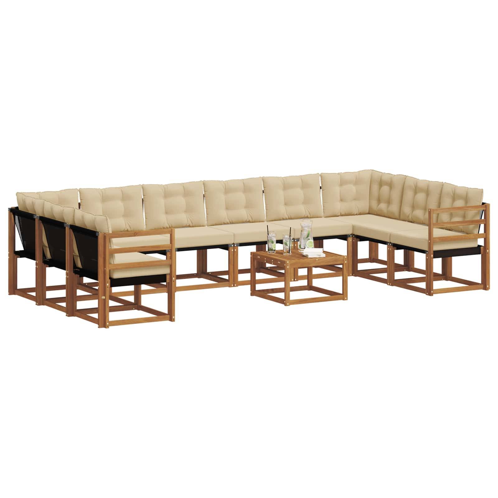 vidaXL Outdoor-Sofagarnitur mit Kissen 11 pcs Natur und Beige