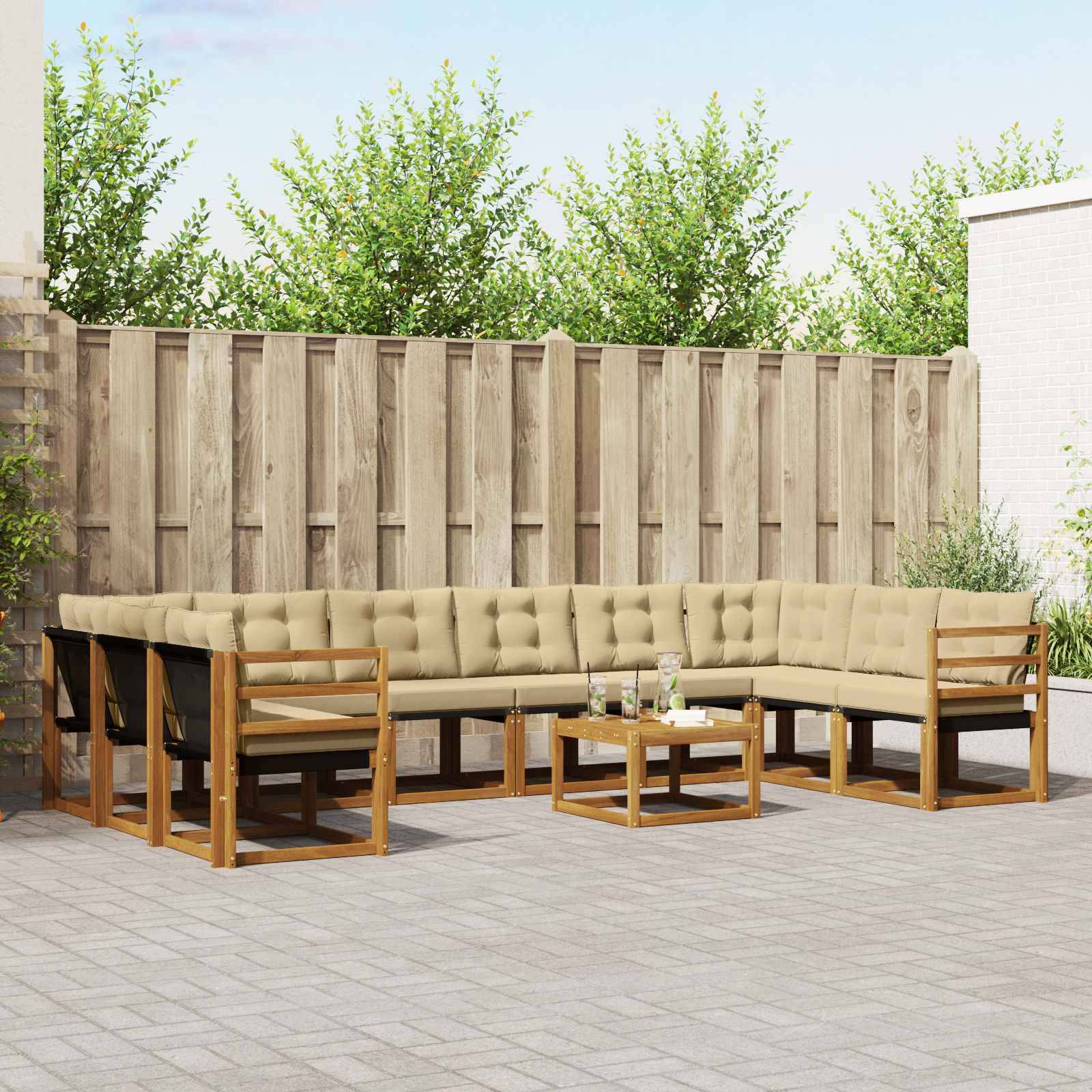 vidaXL Outdoor-Sofagarnitur mit Kissen 11 pcs Natur und Beige