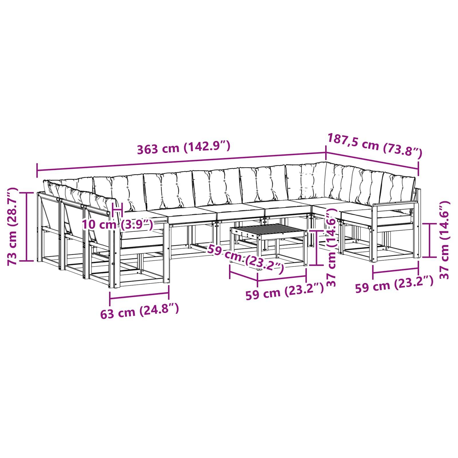 vidaXL Outdoor-Sofagarnitur mit Kissen 11 pcs Weiß und Beige