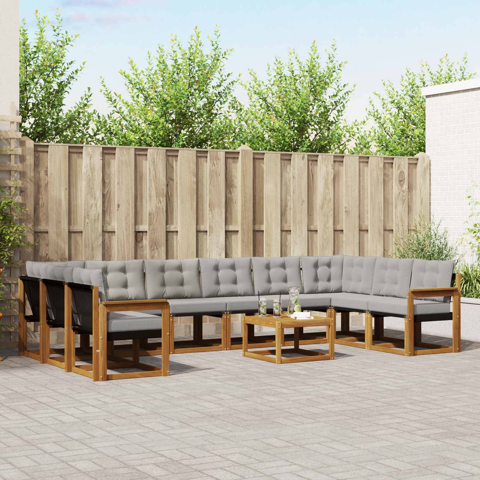 vidaXL Outdoor-Sofagarnitur mit Kissen 11 pcs Natürlich und Hellgrau
