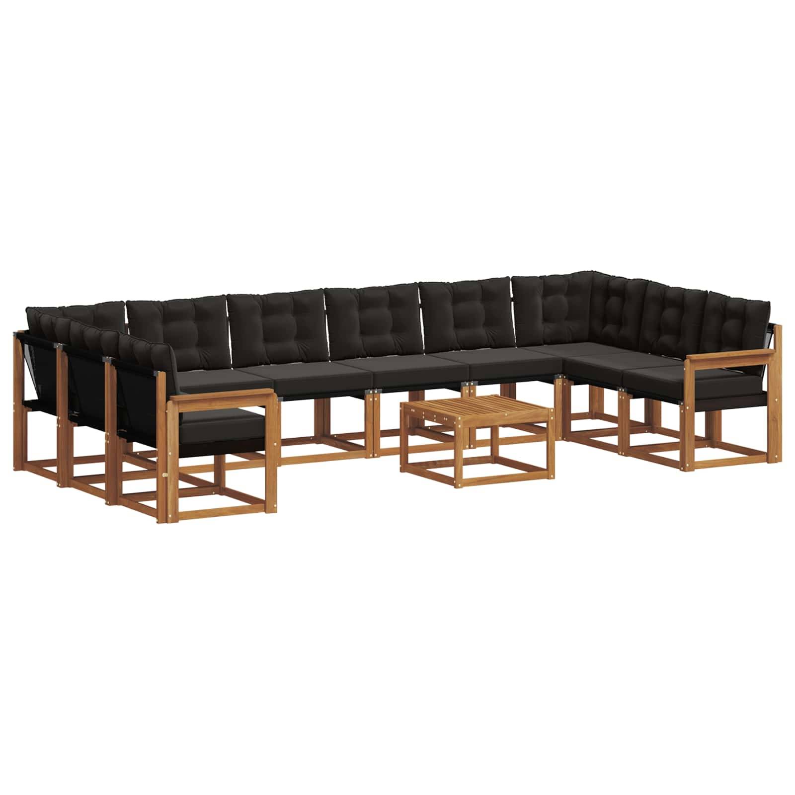 vidaXL Outdoor-Sofagarnitur mit Kissen 11 pcs Natürlich und Schwarz