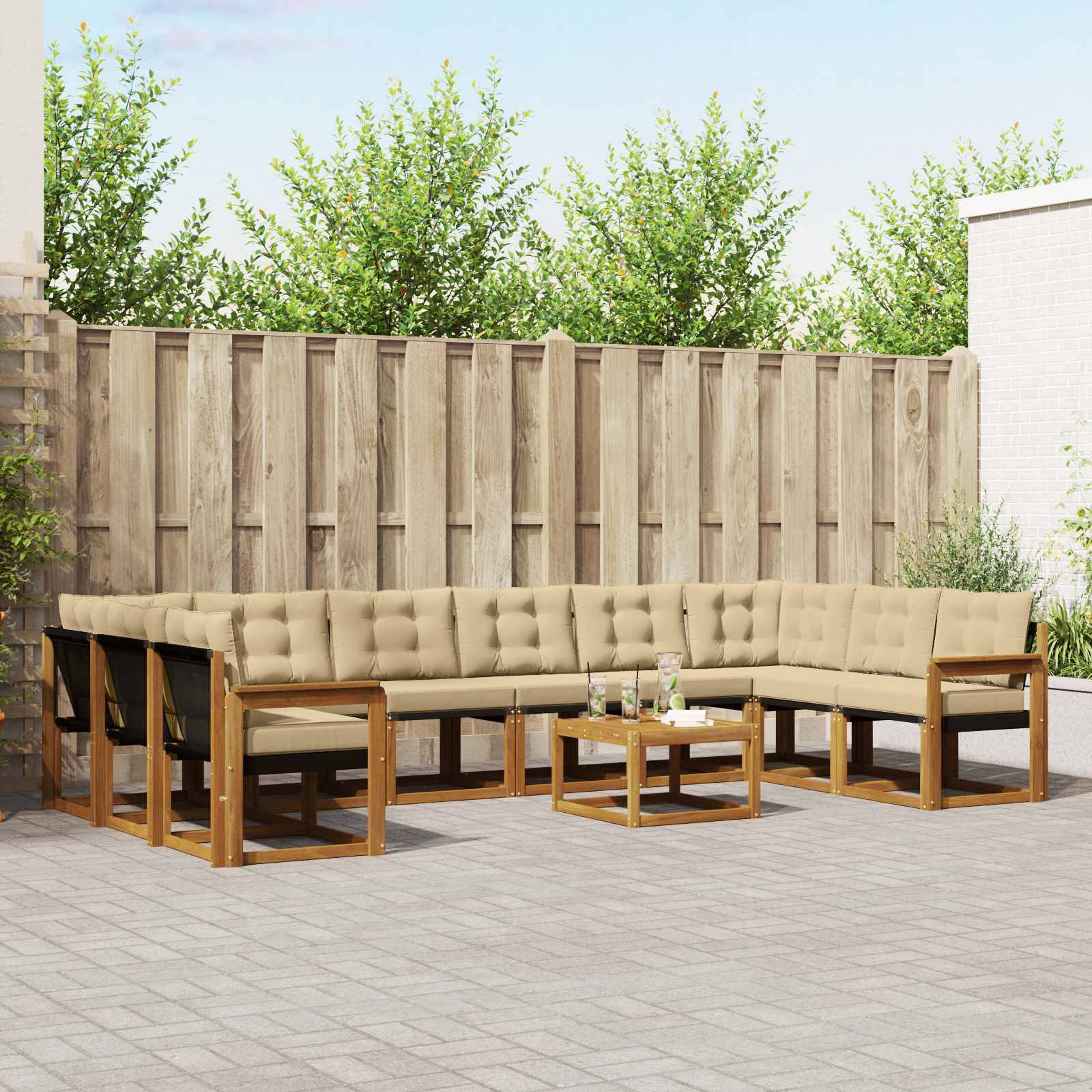 vidaXL Outdoor-Sofagarnitur mit Kissen 11 pcs Natur und Beige