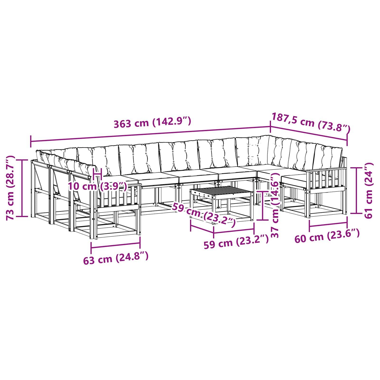 vidaXL Outdoor-Sofagarnitur mit Kissen 11 pcs Weiß und Beige