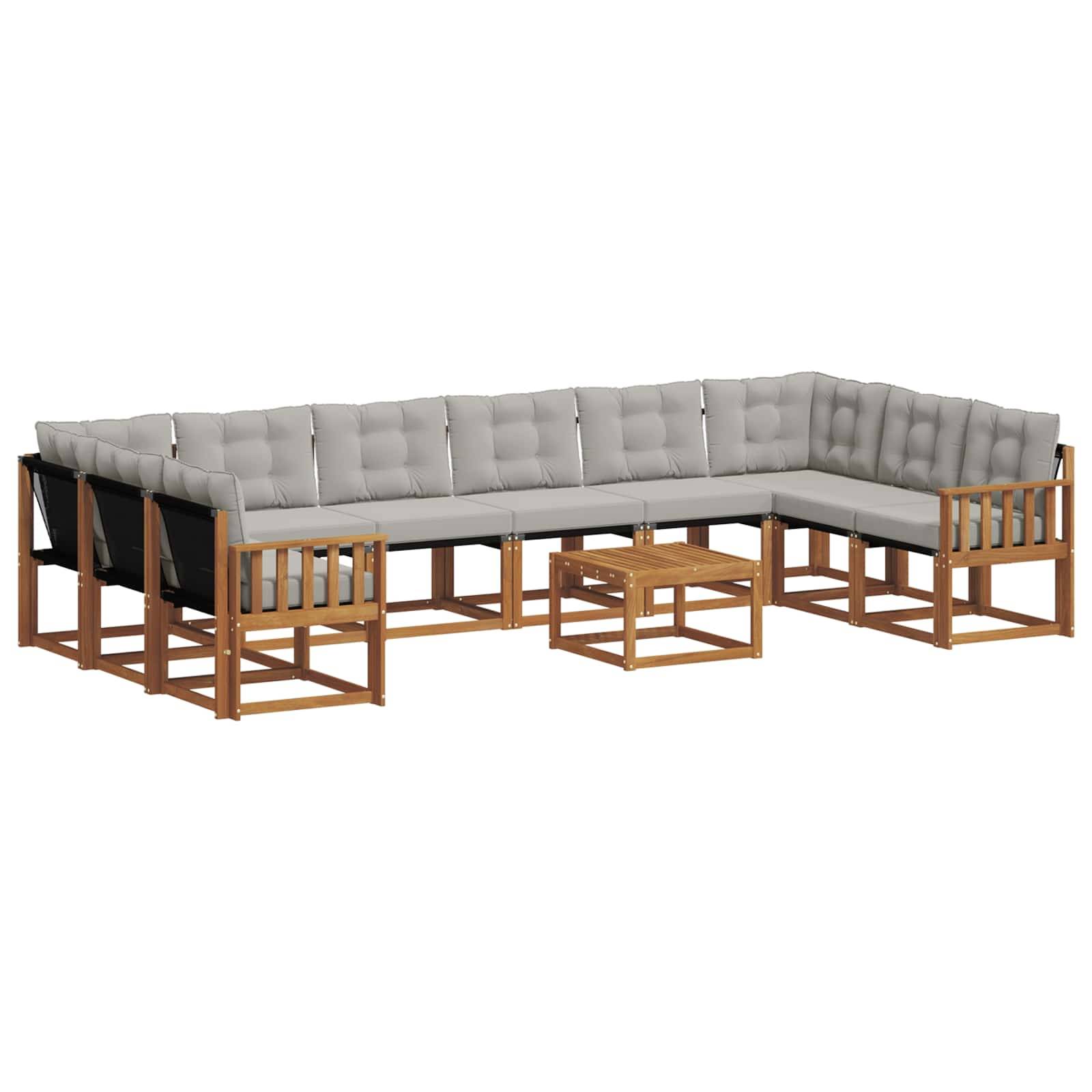vidaXL Outdoor-Sofagarnitur mit Kissen 11 pcs Natürlich und Hellgrau
