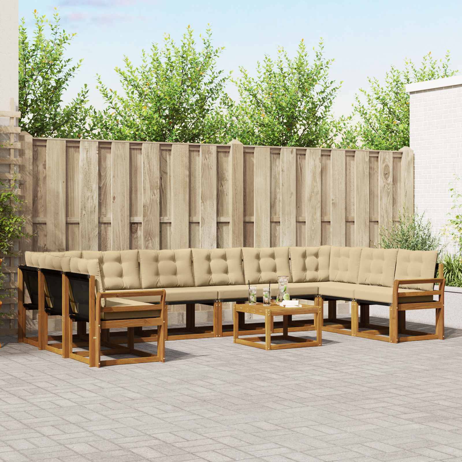 vidaXL Outdoor-Sofagarnitur mit Kissen 11 pcs Natur und Beige
