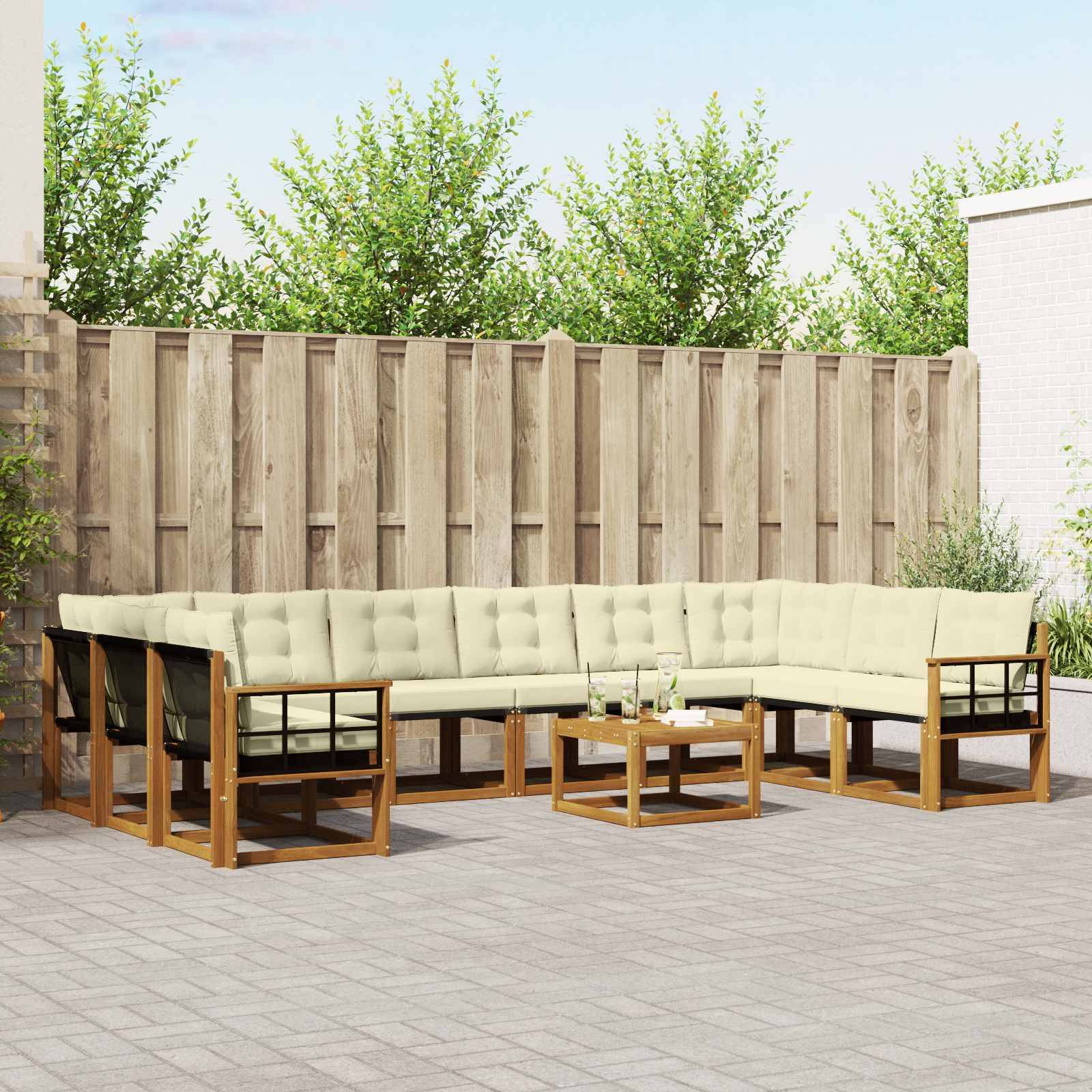 vidaXL Outdoor-Sofagarnitur mit Kissen 11 pcs Natur und Creme