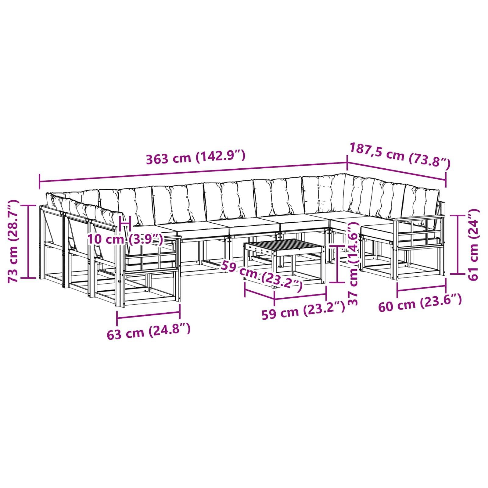 vidaXL Outdoor-Sofagarnitur mit Kissen 11 pcs Weiß und Beige