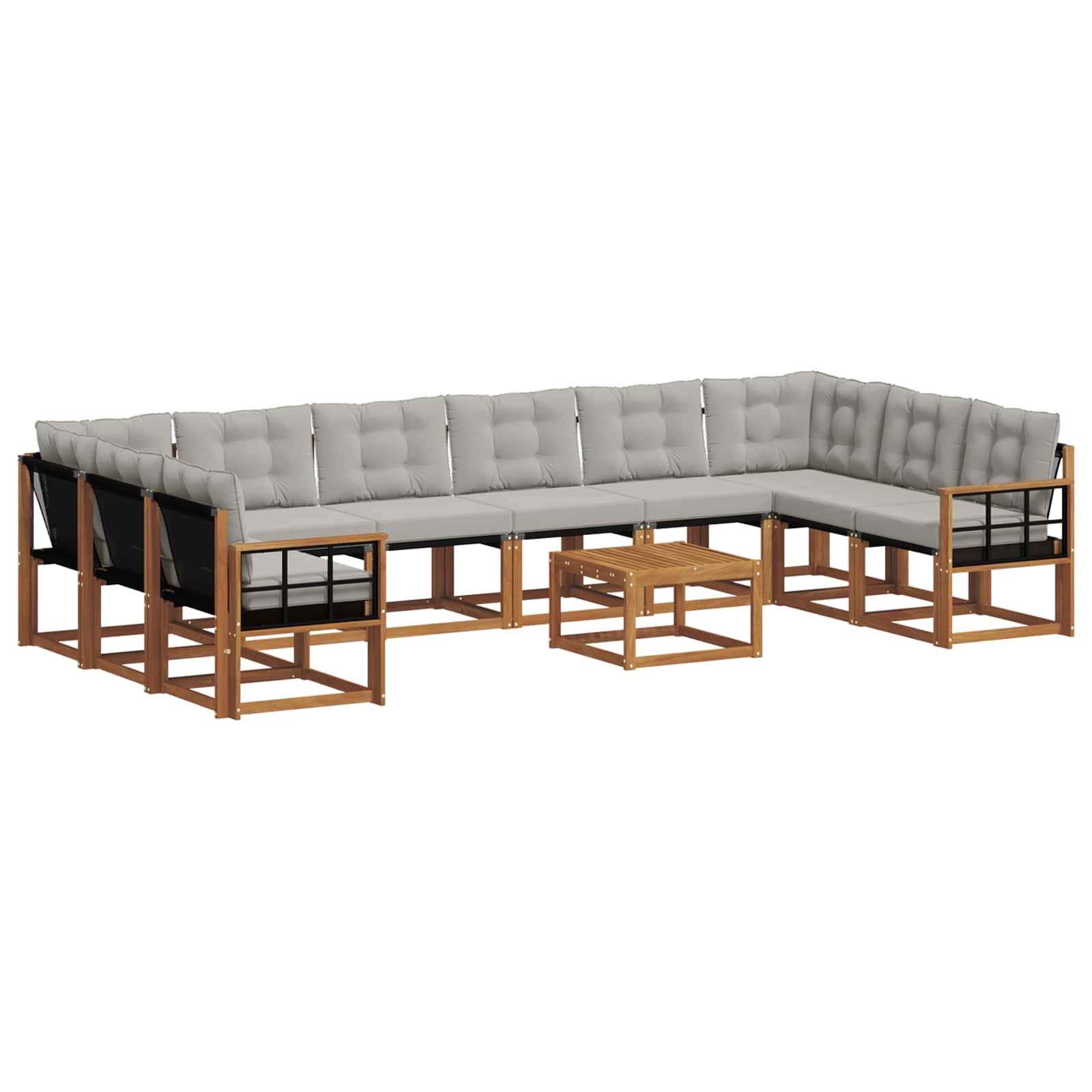 vidaXL Outdoor-Sofagarnitur mit Kissen 11 pcs Natürlich und Hellgrau