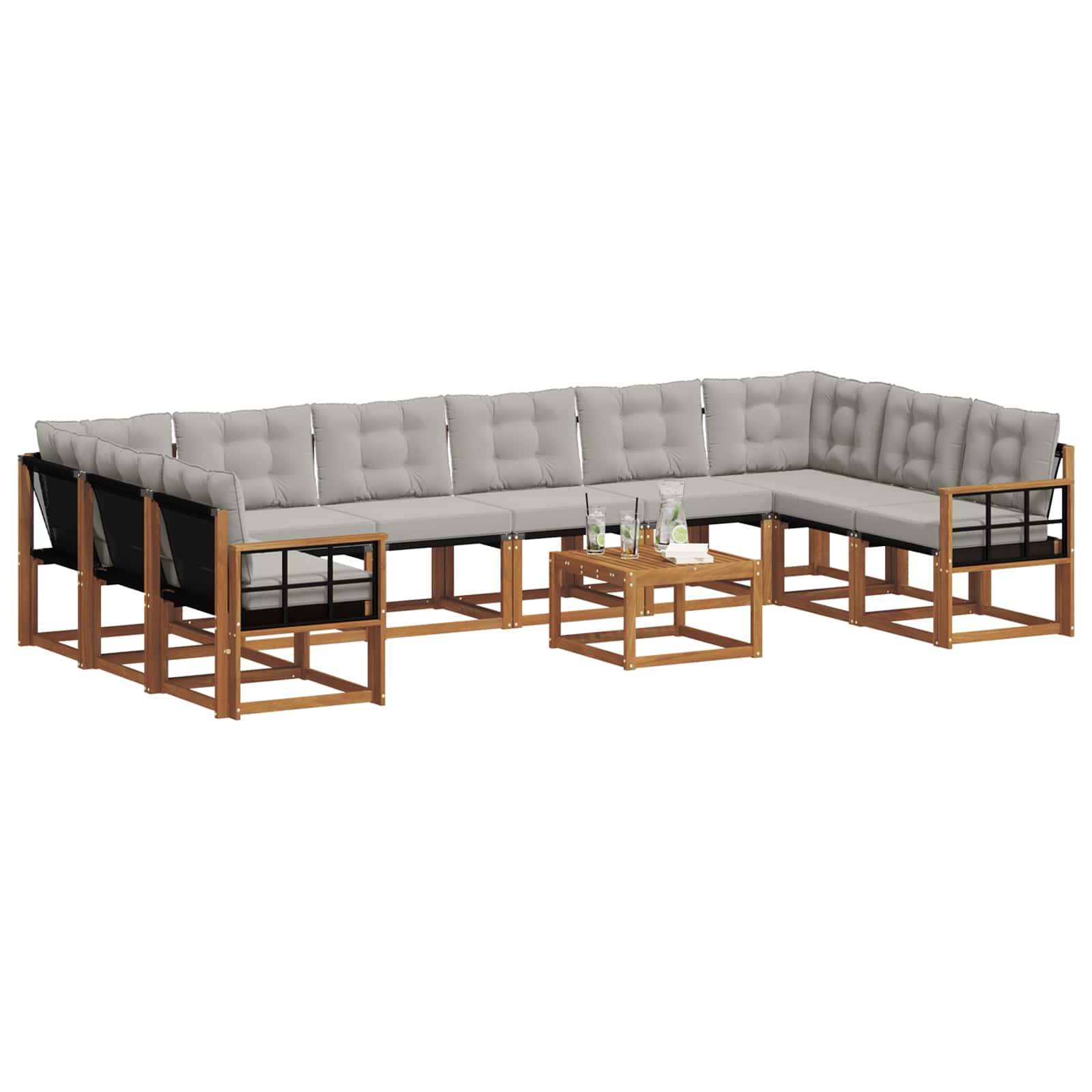 vidaXL Outdoor-Sofagarnitur mit Kissen 11 pcs Natürlich und Hellgrau