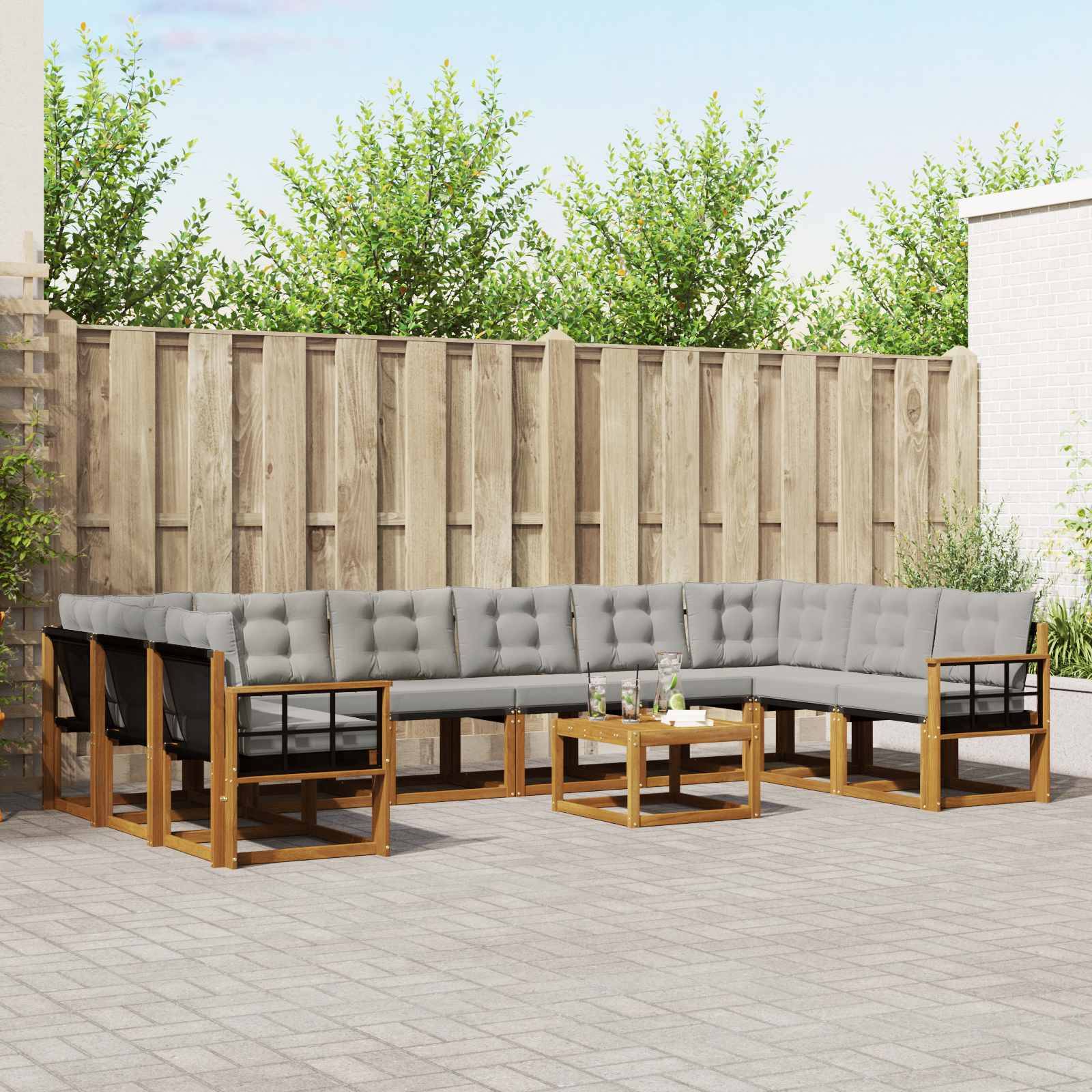 vidaXL Outdoor-Sofagarnitur mit Kissen 11 pcs Natürlich und Hellgrau