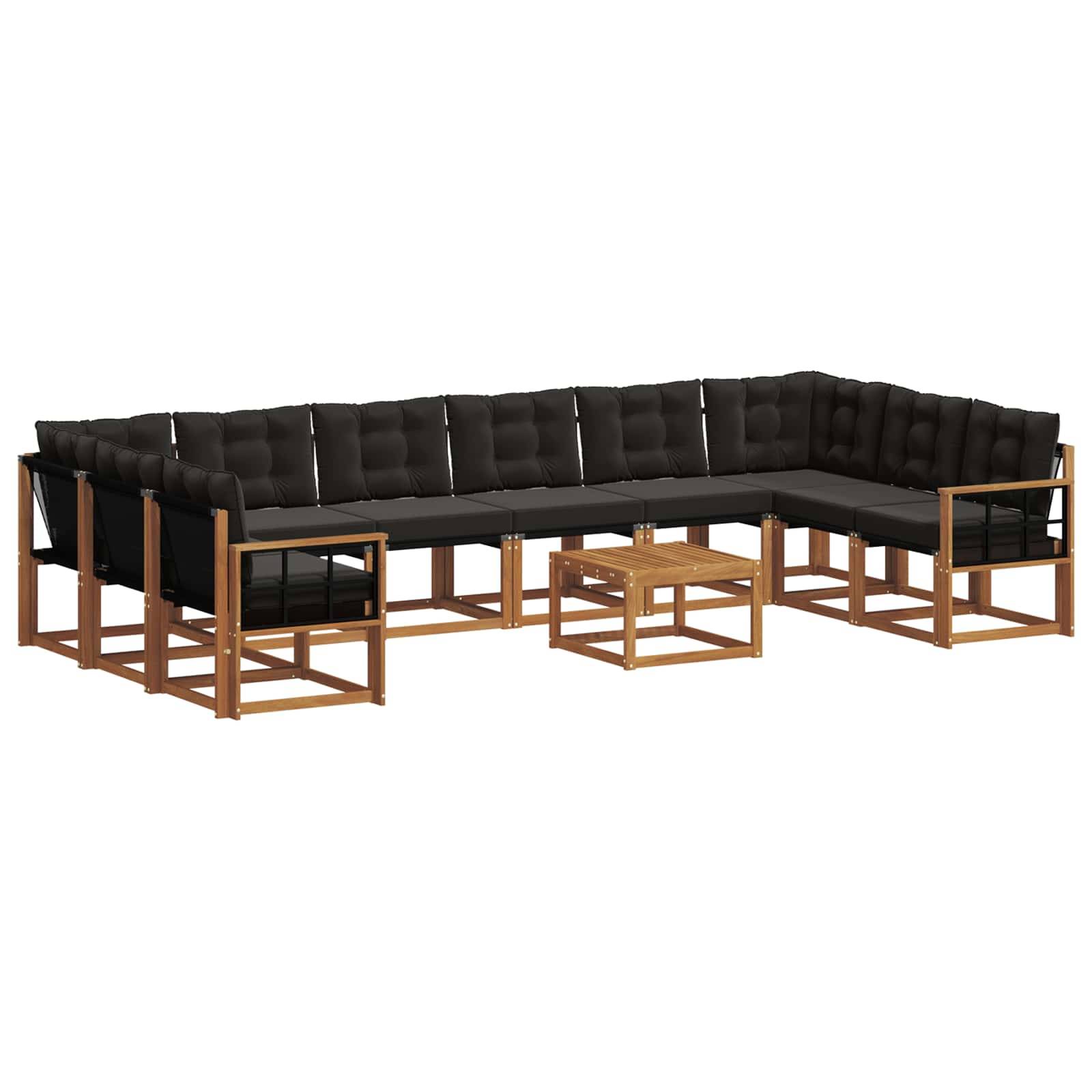 vidaXL Outdoor-Sofagarnitur mit Kissen 11 pcs Natürlich und Schwarz