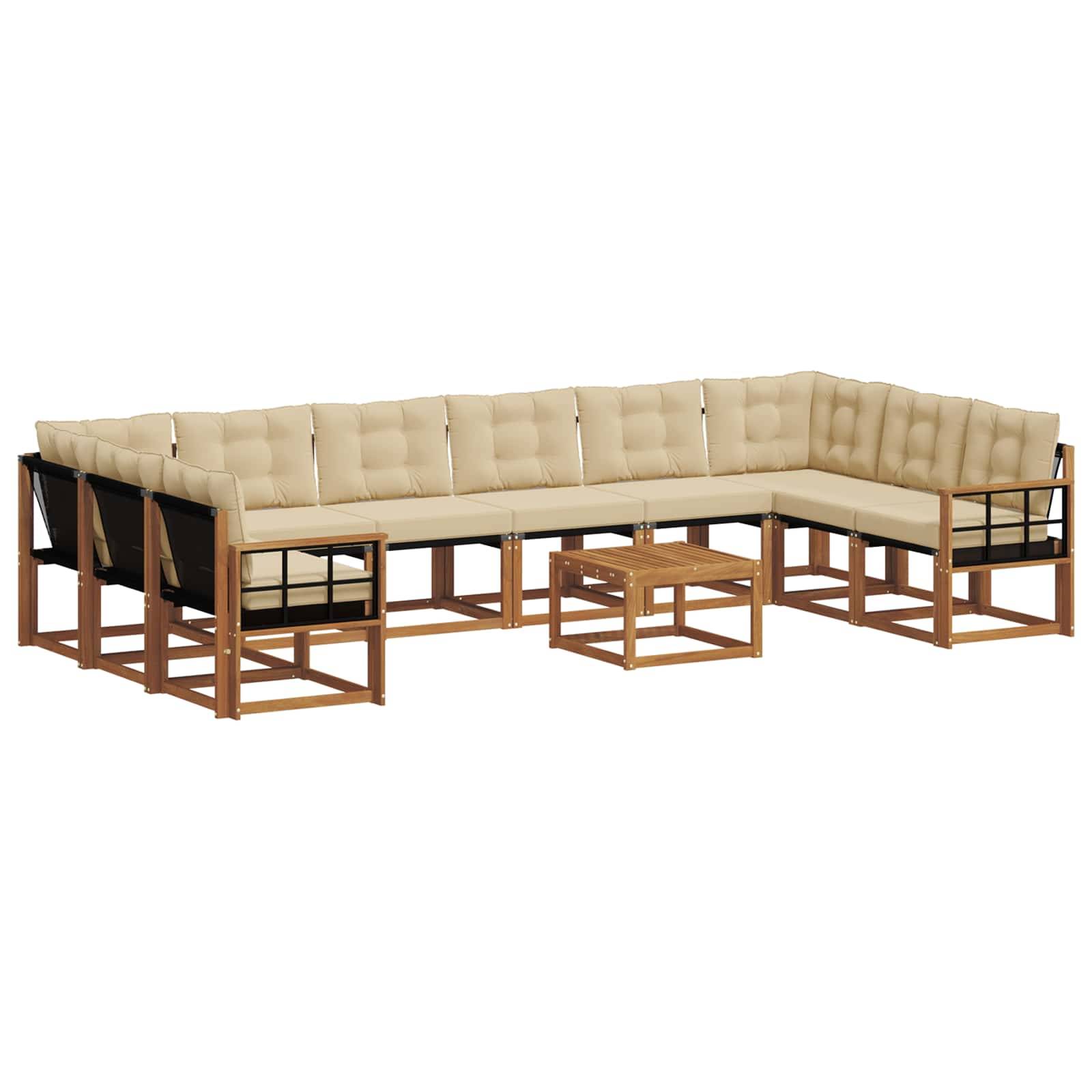 vidaXL Outdoor-Sofagarnitur mit Kissen 11 pcs Natur und Beige