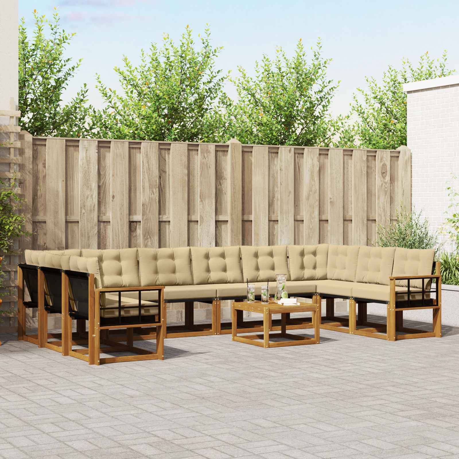 vidaXL Outdoor-Sofagarnitur mit Kissen 11 pcs Natur und Beige