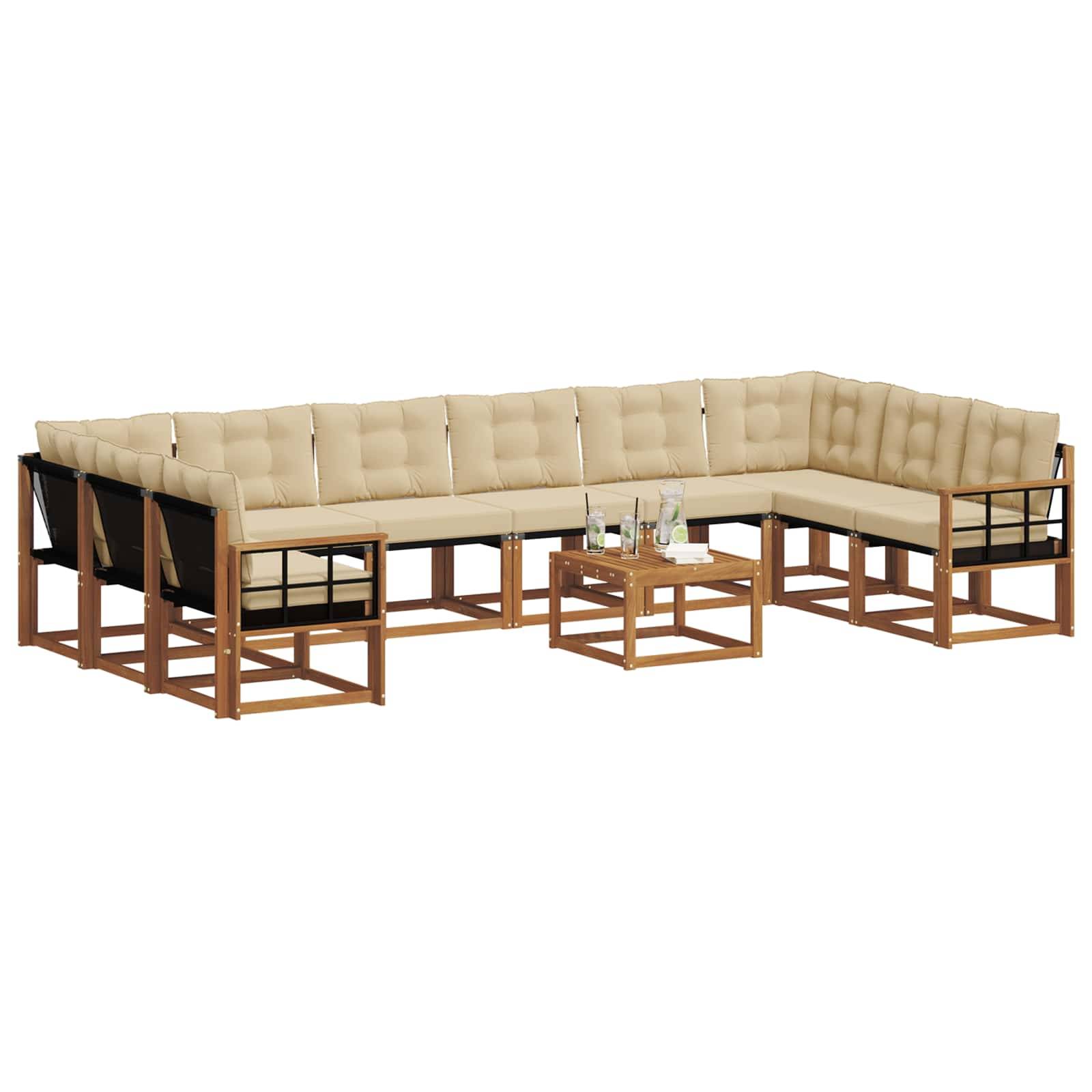 vidaXL Outdoor-Sofagarnitur mit Kissen 11 pcs Natur und Beige
