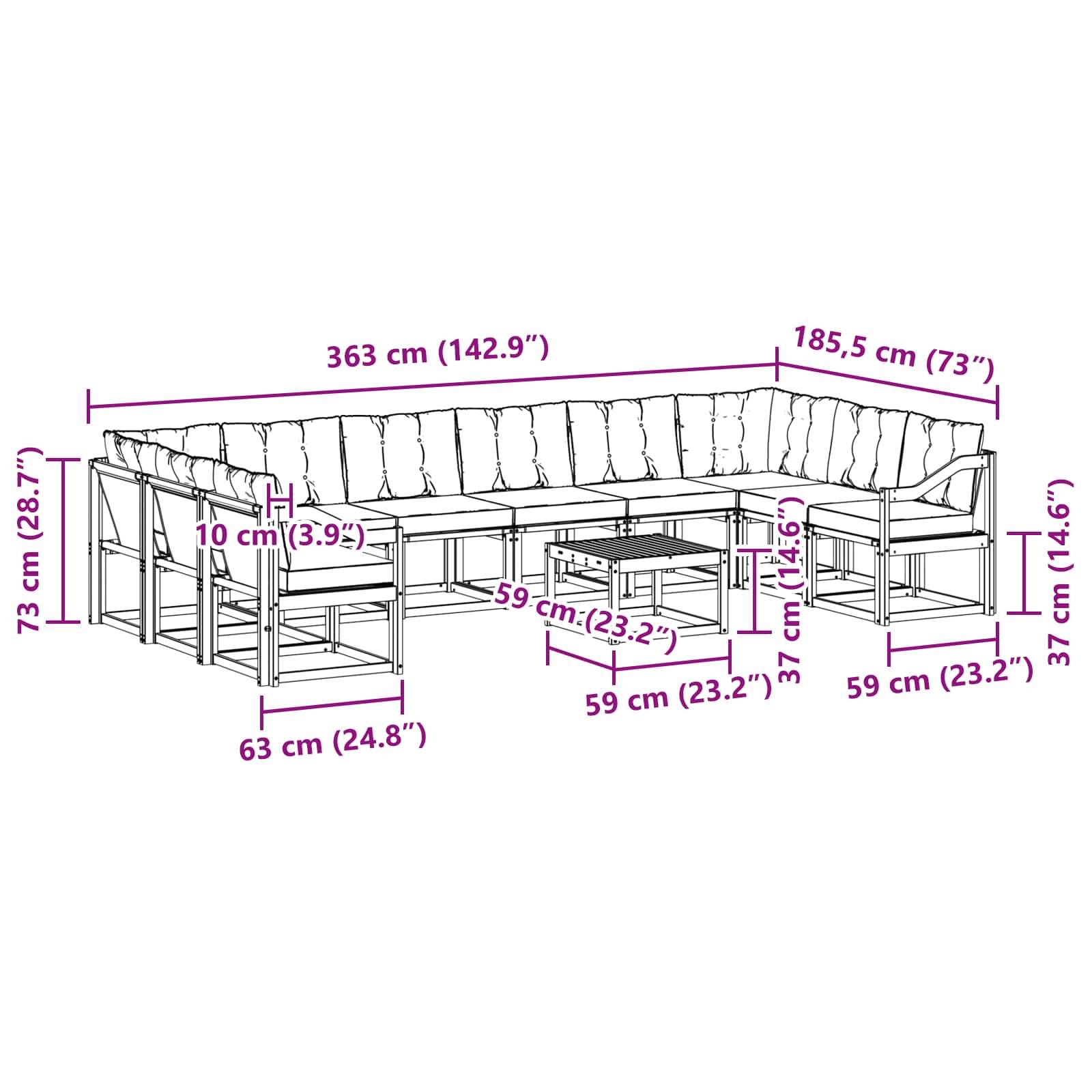 vidaXL Outdoor-Sofagarnitur mit Kissen 11 pcs Weiß und Creme
