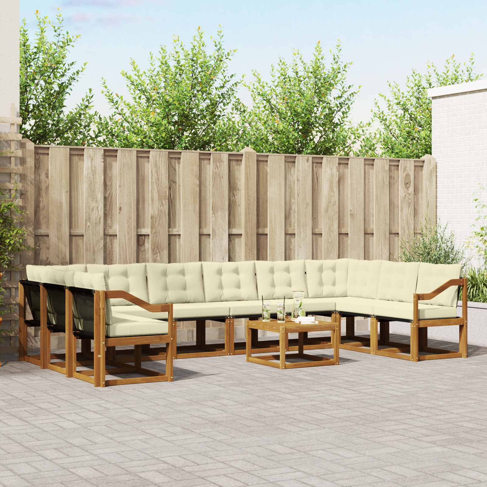 vidaXL Outdoor-Sofagarnitur mit Kissen 11 pcs Natur und Creme
