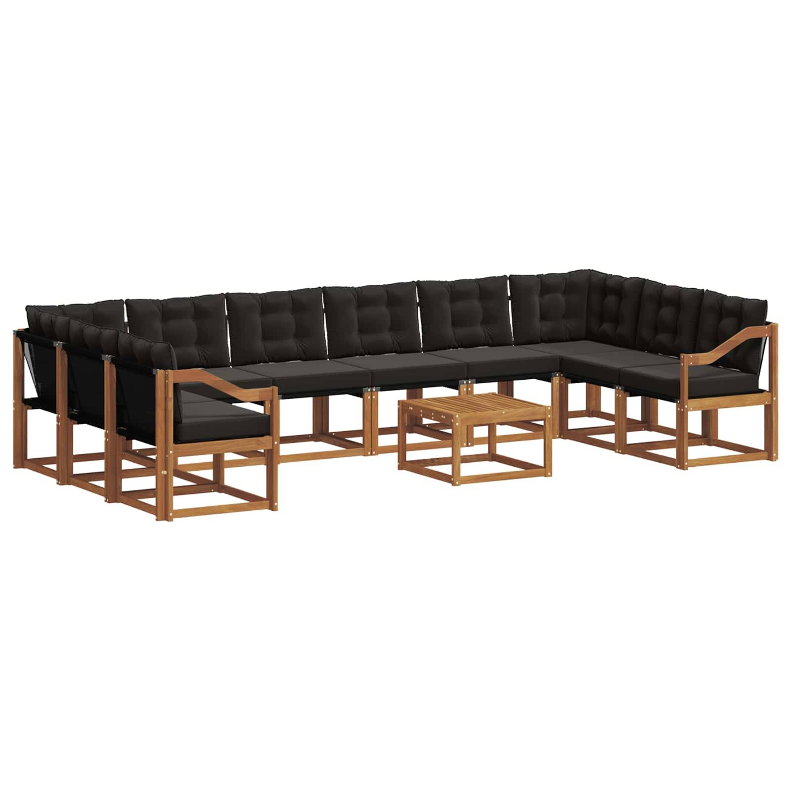 vidaXL Outdoor-Sofagarnitur mit Kissen 11 pcs Natürlich und Schwarz