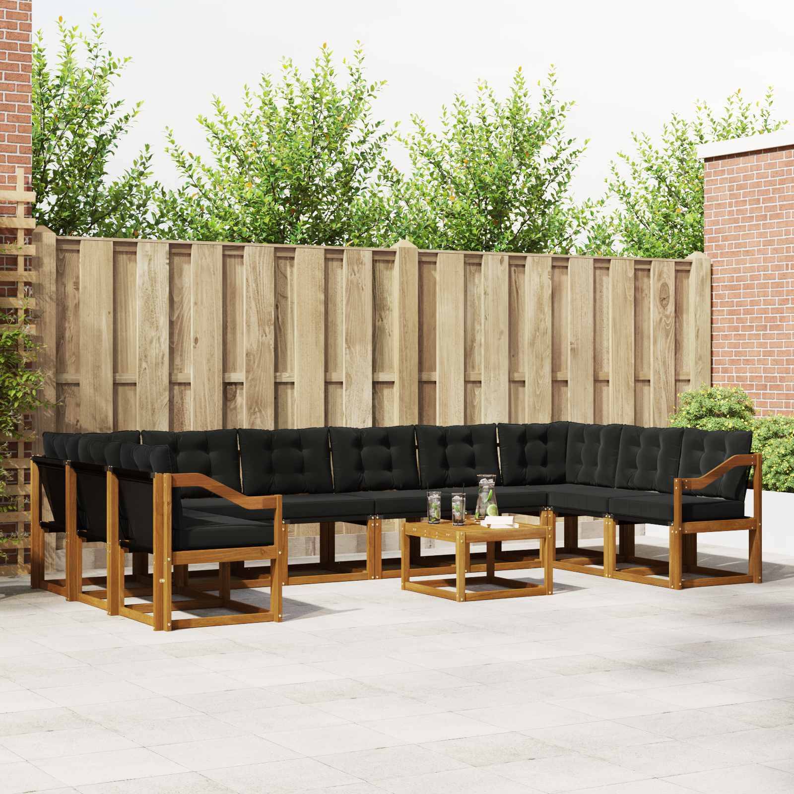 vidaXL Outdoor-Sofagarnitur mit Kissen 11 pcs Natürlich und Schwarz