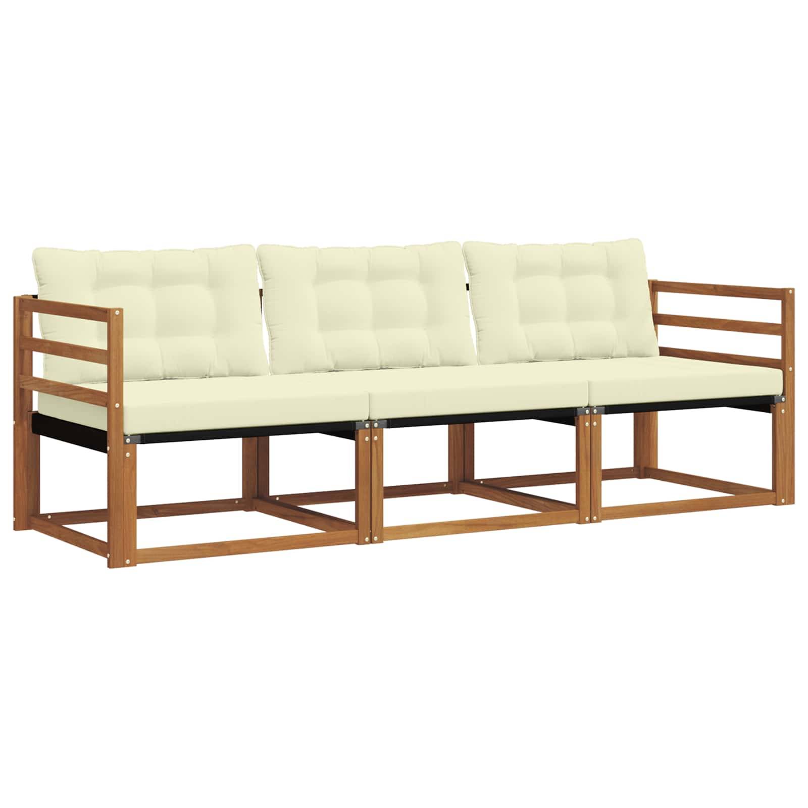 vidaXL Outdoor-Sofagarnitur mit Kissen 3 pcs Natur und Creme