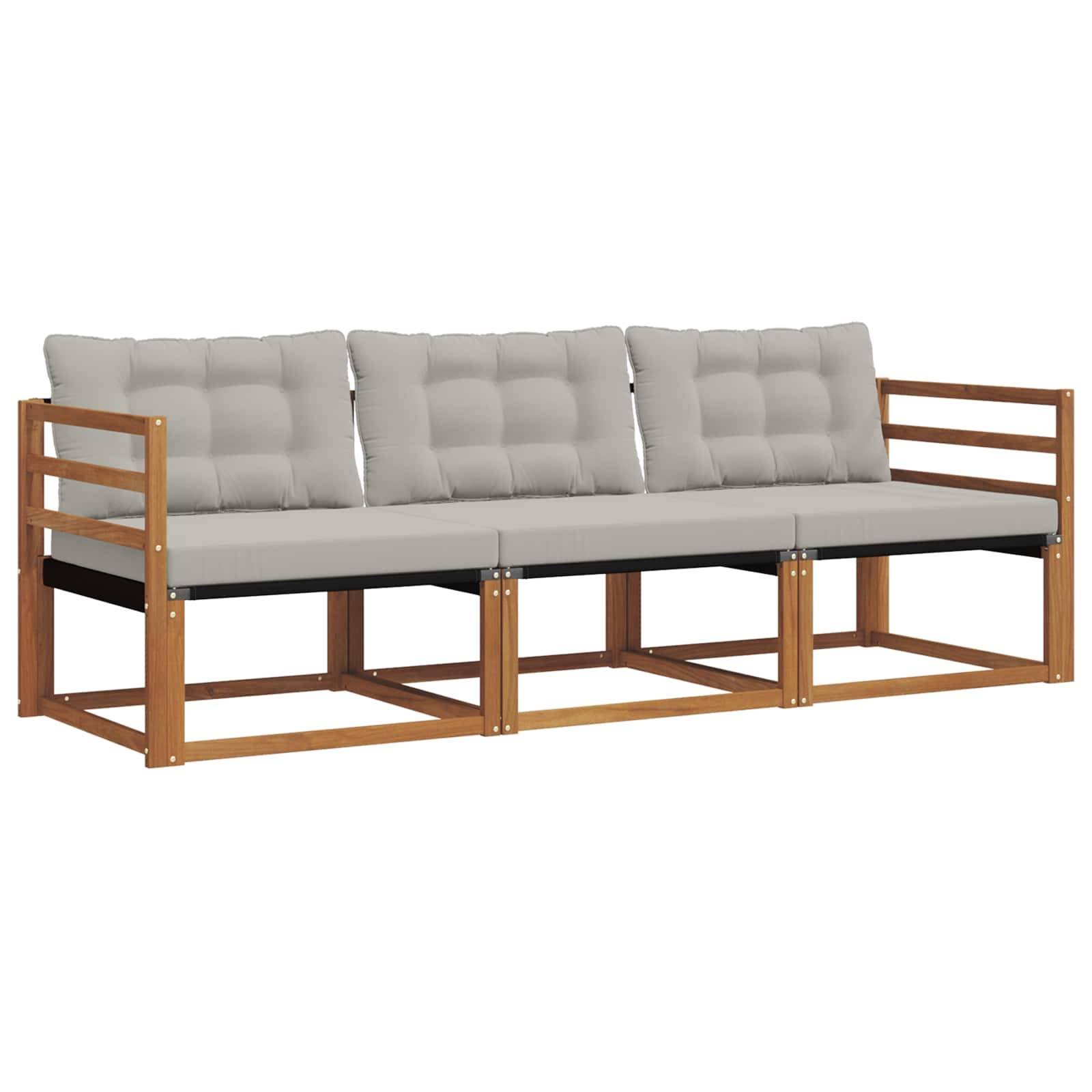 vidaXL Outdoor-Sofagarnitur mit Kissen 3 pcs Natürlich und Hellgrau
