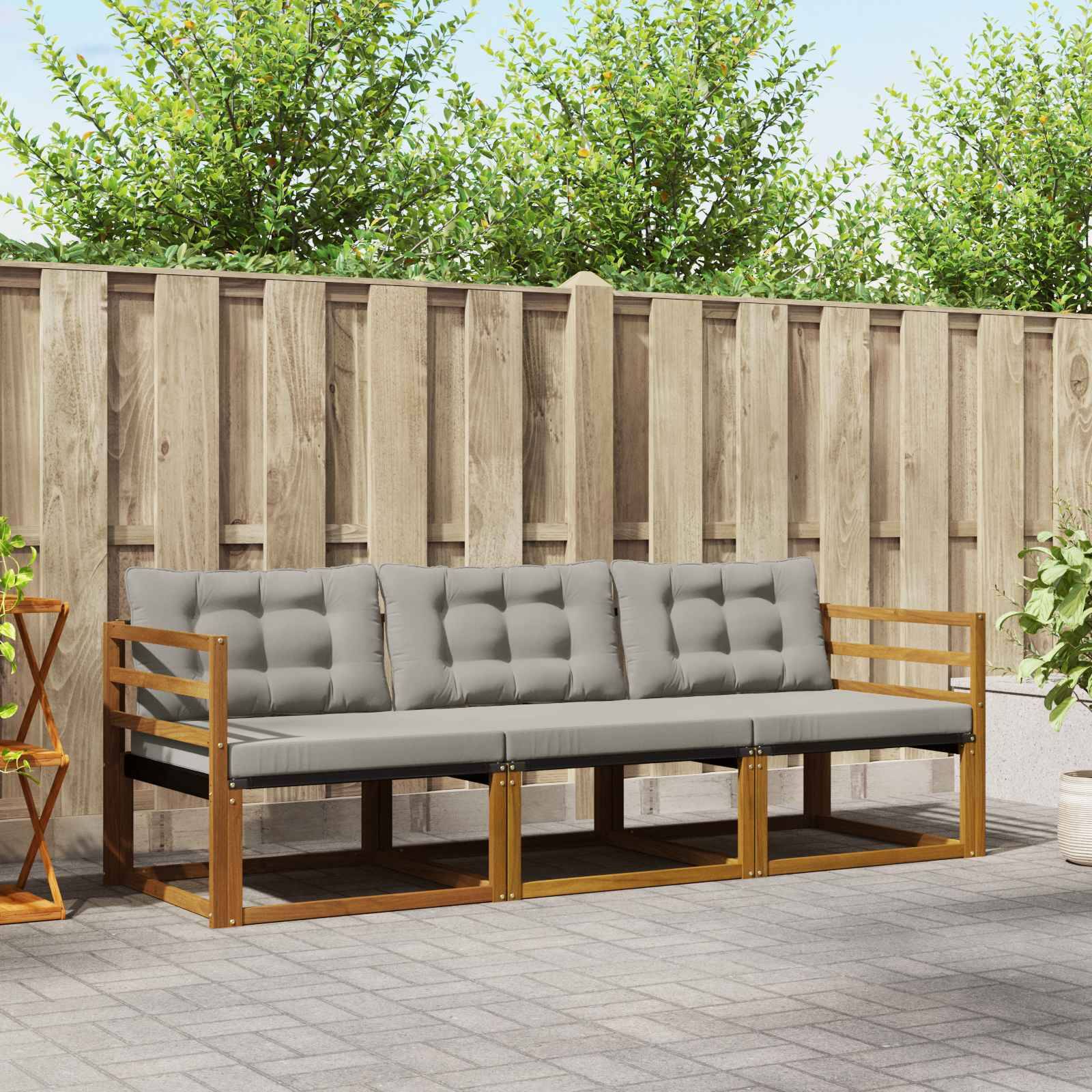 vidaXL Outdoor-Sofagarnitur mit Kissen 3 pcs Natürlich und Hellgrau