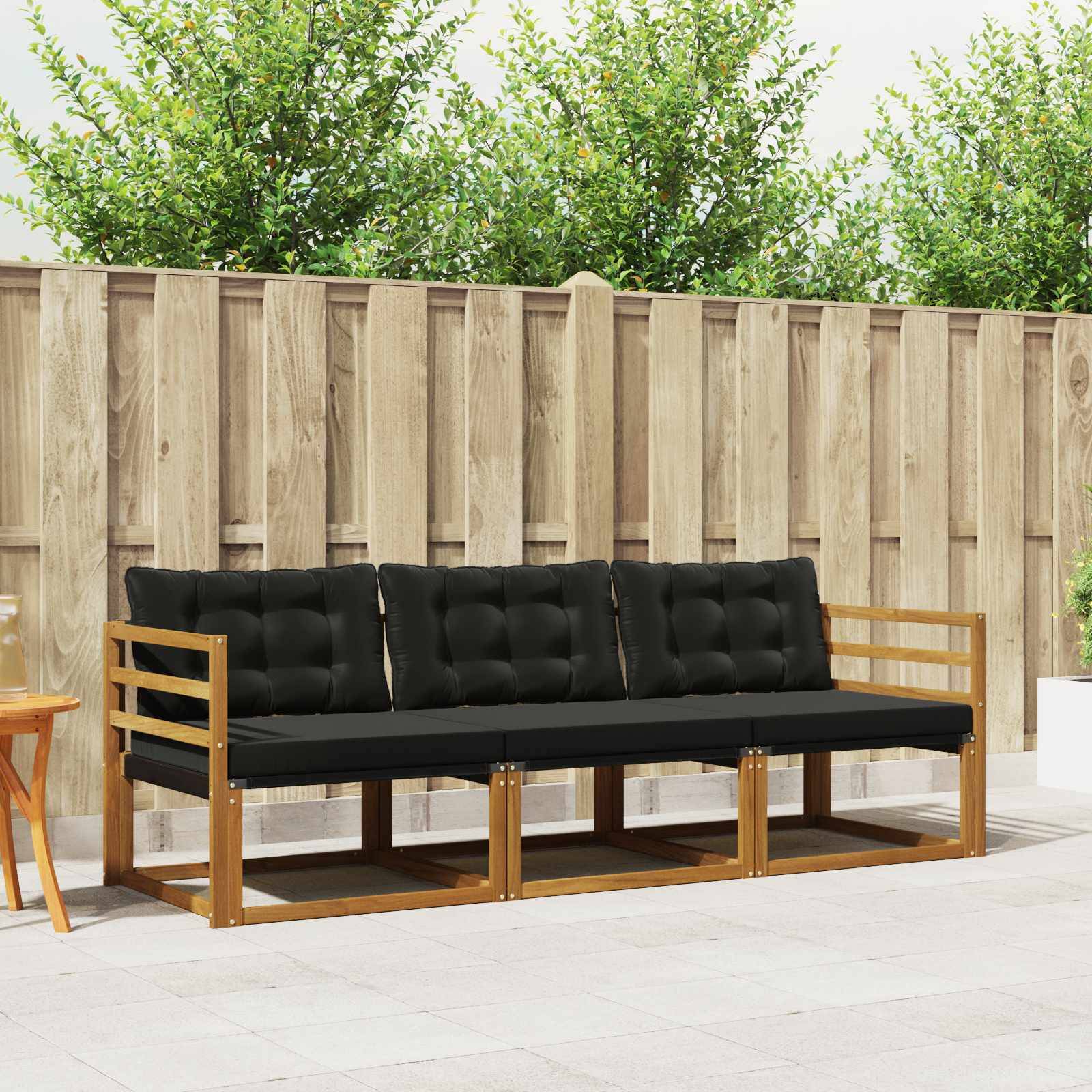 vidaXL Outdoor-Sofagarnitur mit Kissen 3 pcs Natürlich und Schwarz