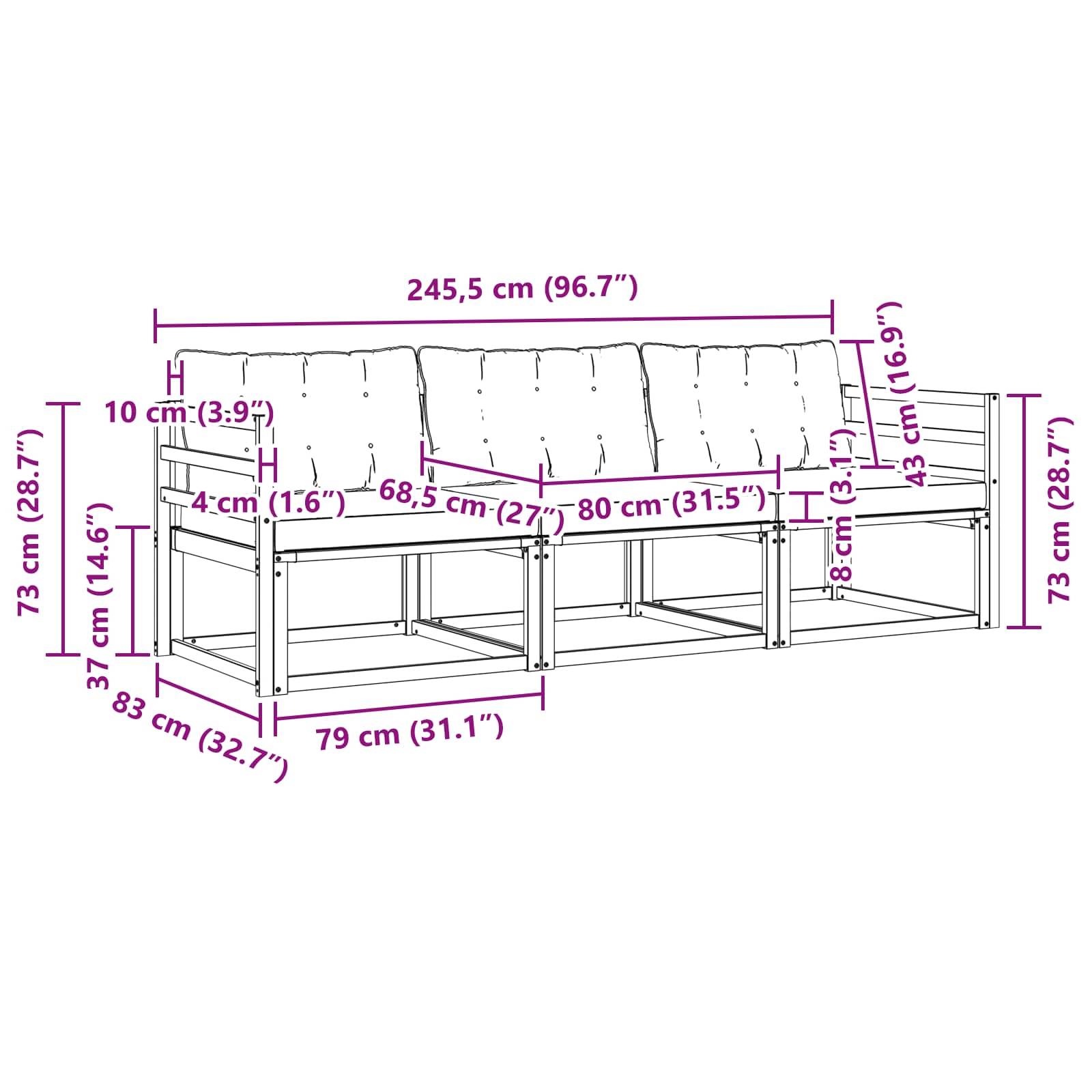vidaXL Outdoor-Sofagarnitur mit Kissen 3 pcs Natur und Creme