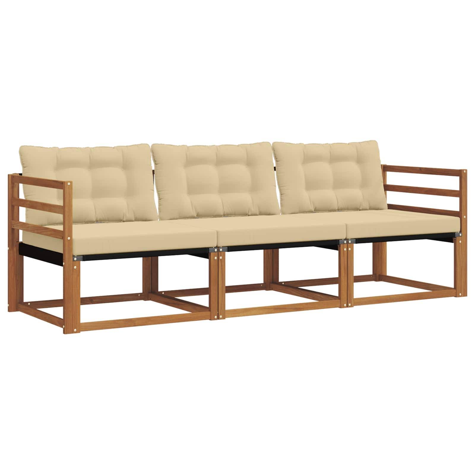 vidaXL Outdoor-Sofagarnitur mit Kissen 3 pcs Natur und Beige