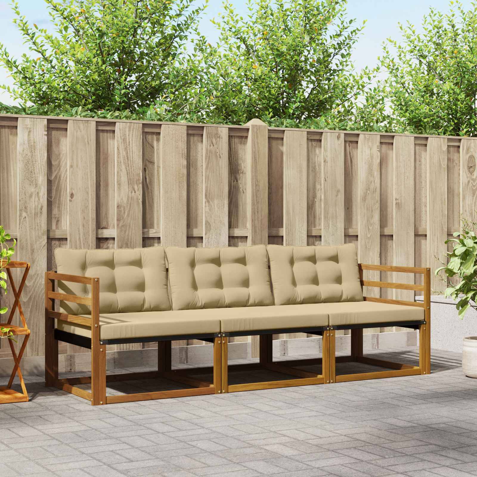 vidaXL Outdoor-Sofagarnitur mit Kissen 3 pcs Natur und Beige