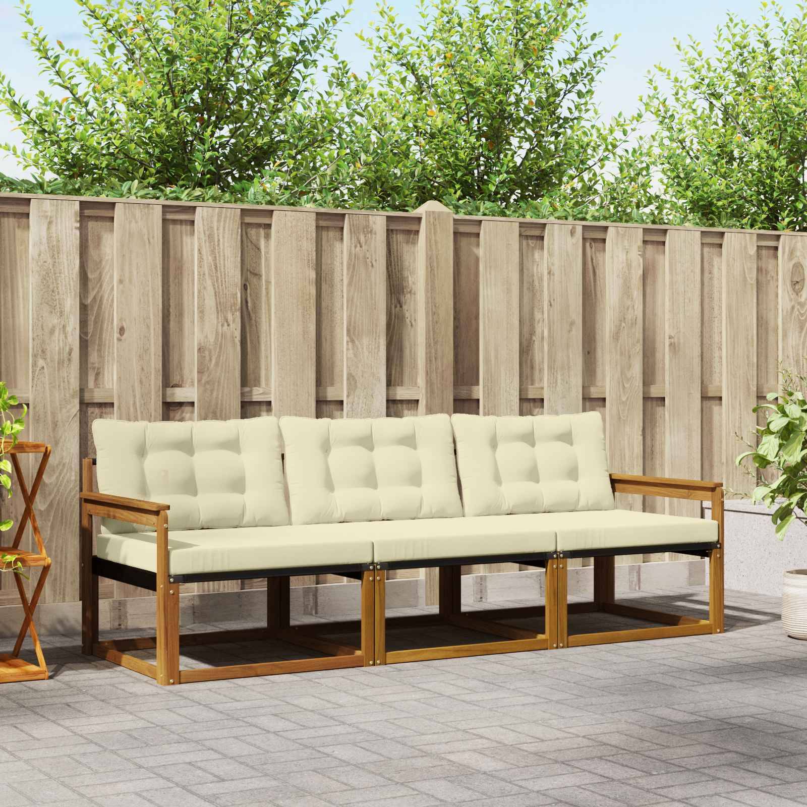 vidaXL Outdoor-Sofagarnitur mit Kissen 3 pcs Natur und Creme