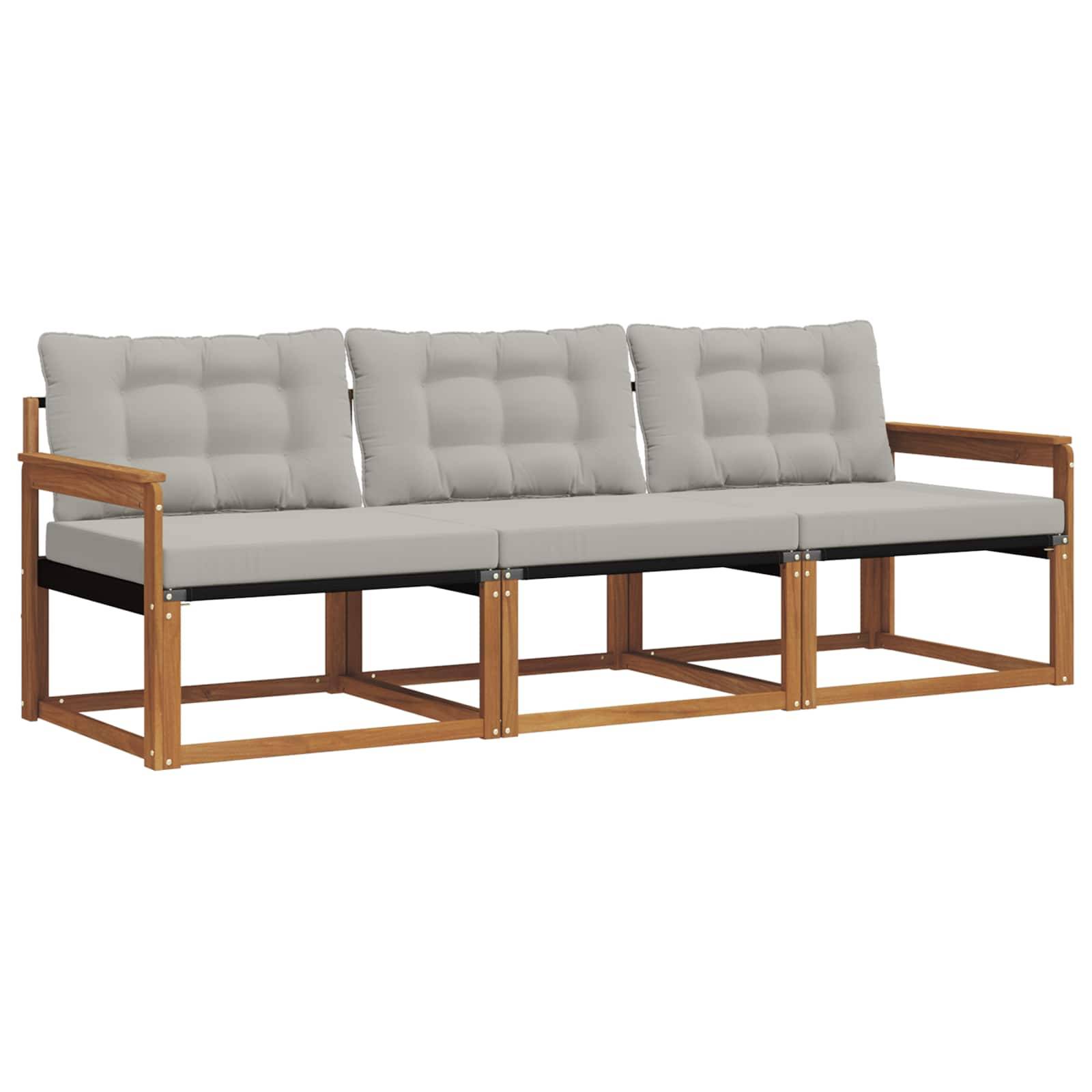 vidaXL Outdoor-Sofagarnitur mit Kissen 3 pcs Natürlich und Hellgrau