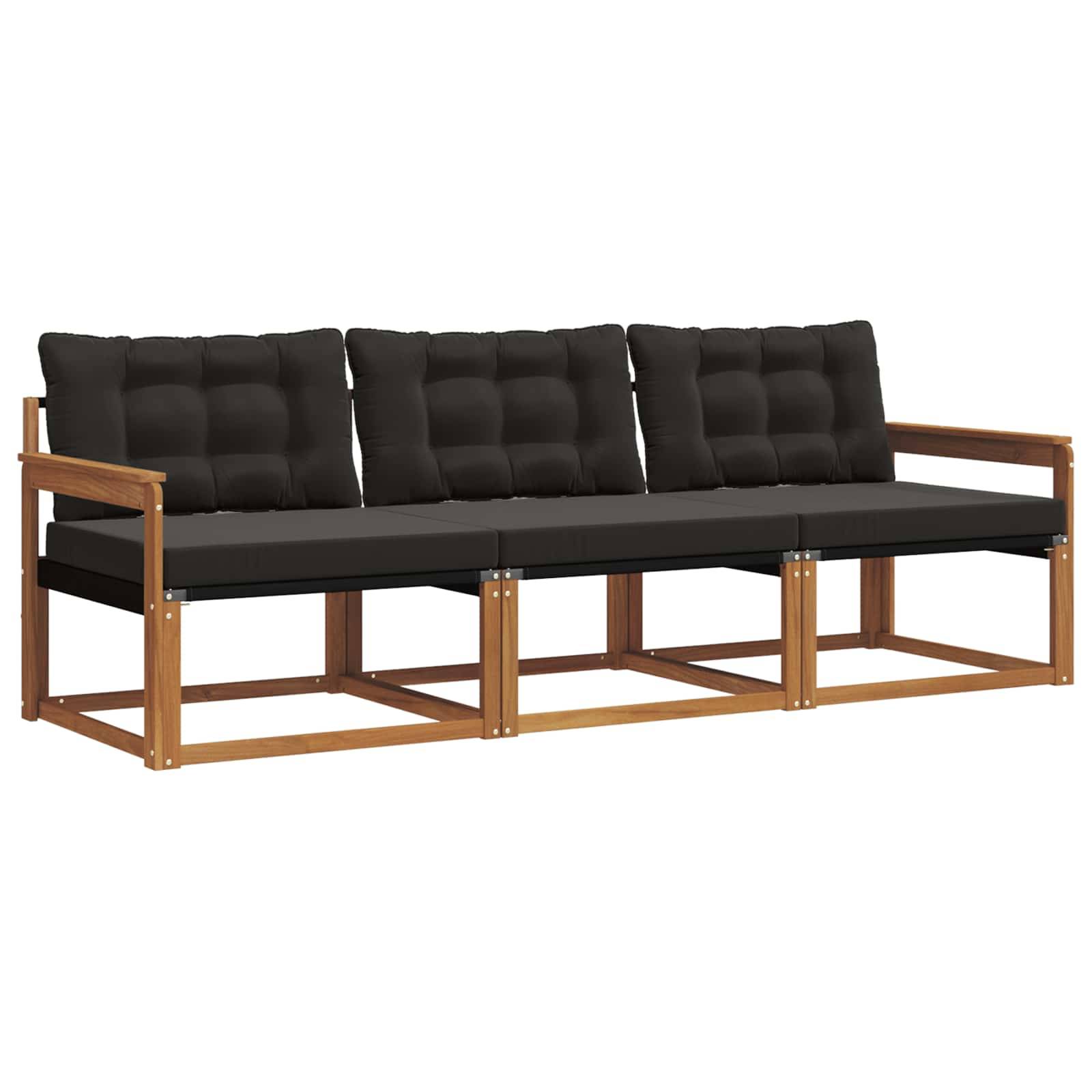 vidaXL Outdoor-Sofagarnitur mit Kissen 3 pcs Natürlich und Schwarz