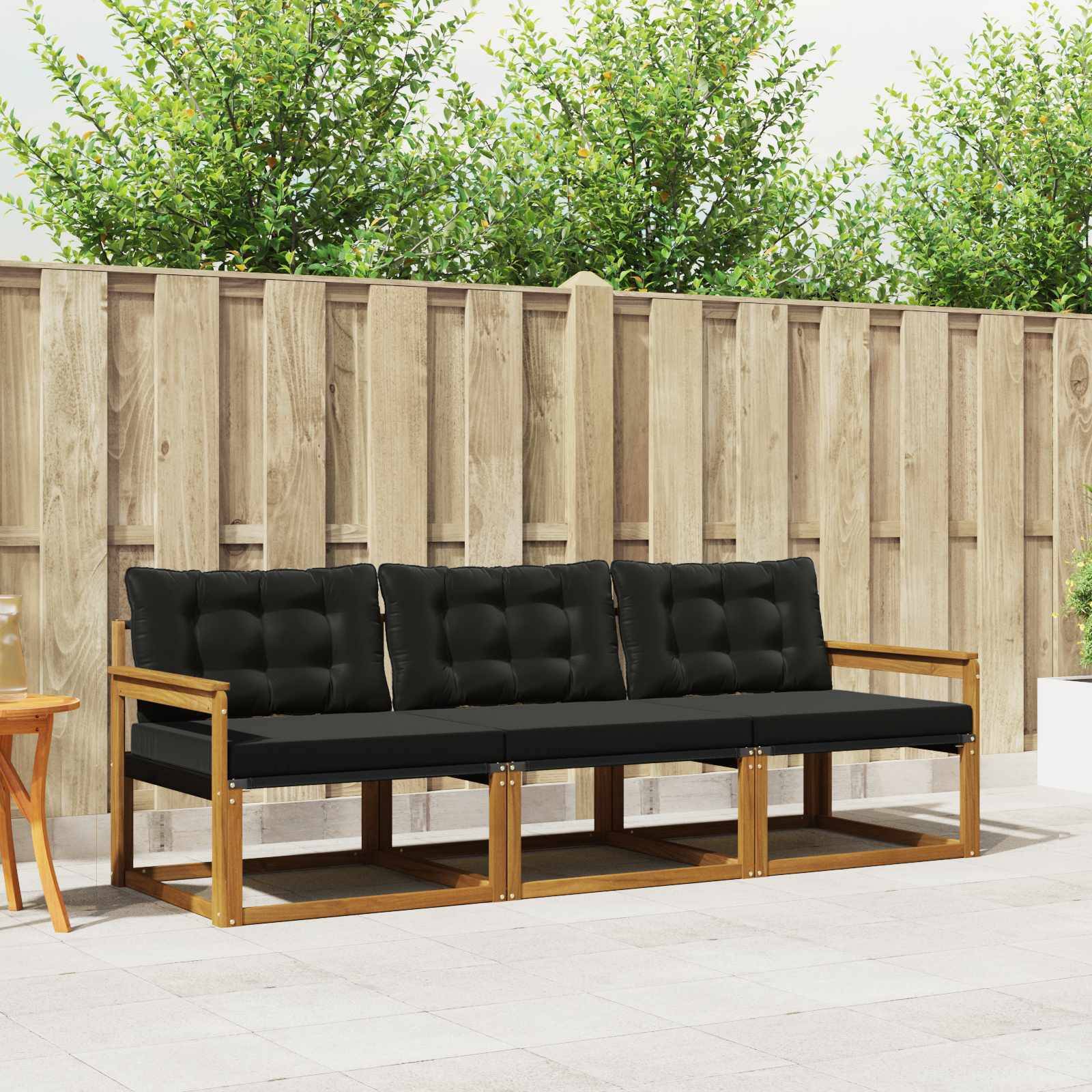 vidaXL Outdoor-Sofagarnitur mit Kissen 3 pcs Natürlich und Schwarz