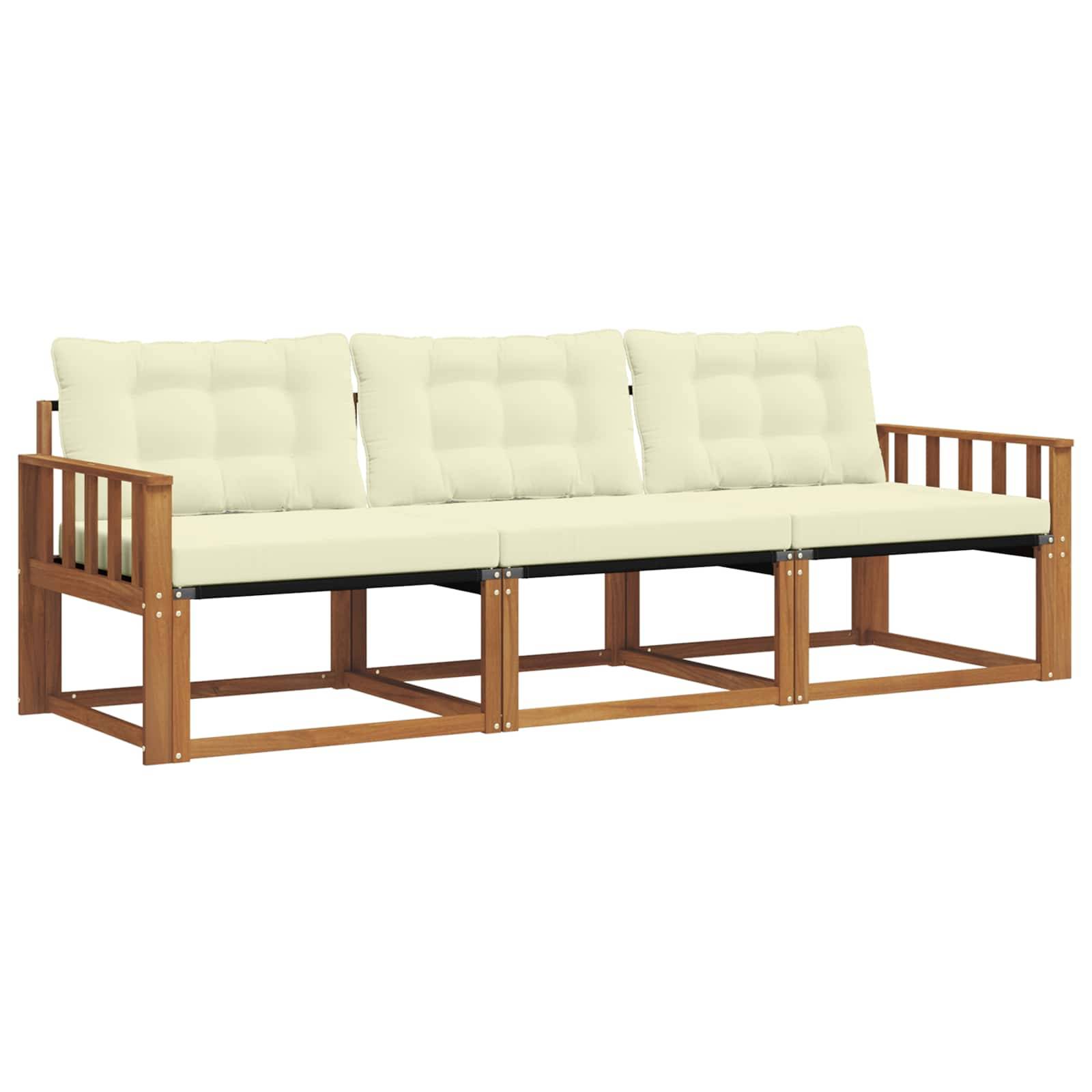 vidaXL Outdoor-Sofagarnitur mit Kissen 3 pcs Natur und Creme