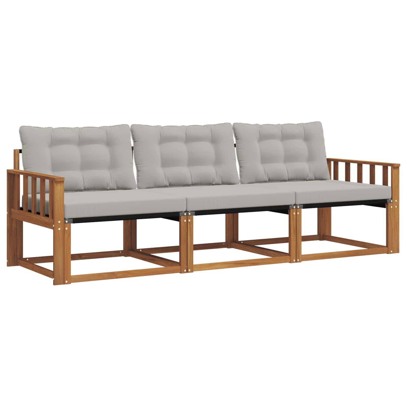 vidaXL Outdoor-Sofagarnitur mit Kissen 3 pcs Natürlich und Hellgrau