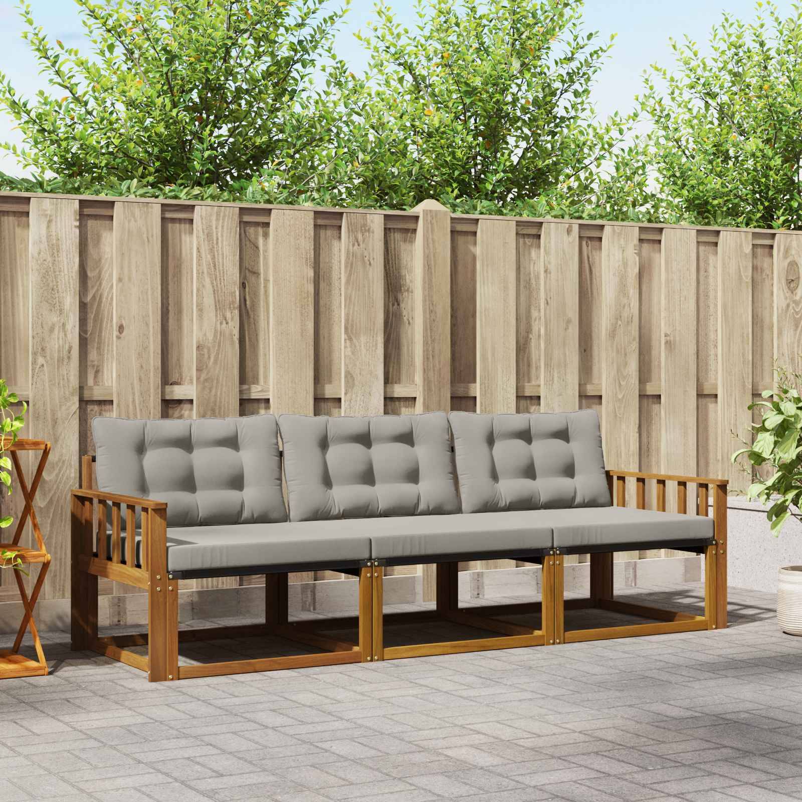 vidaXL Outdoor-Sofagarnitur mit Kissen 3 pcs Natürlich und Hellgrau