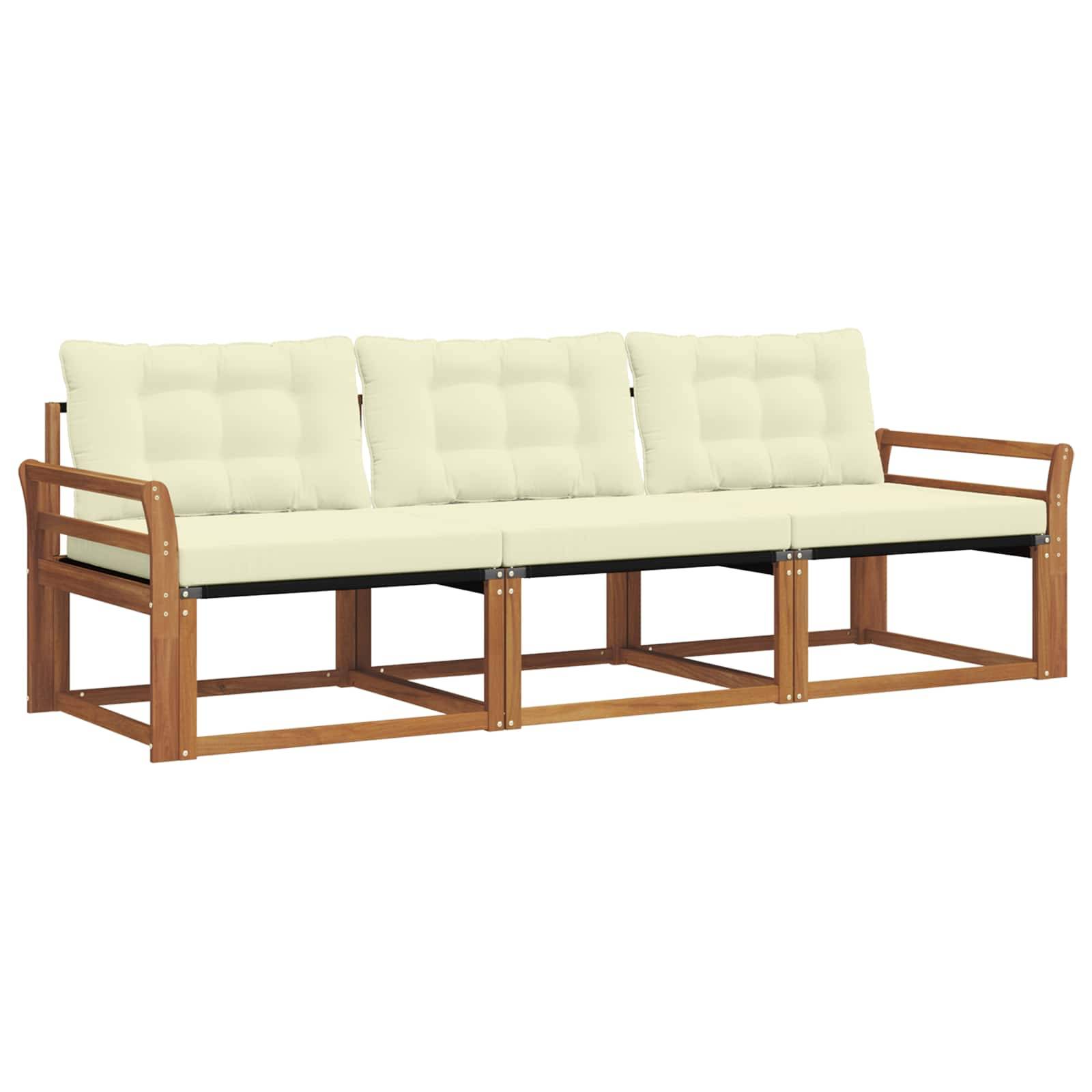 vidaXL Outdoor-Sofagarnitur mit Kissen 3 pcs Natur und Creme
