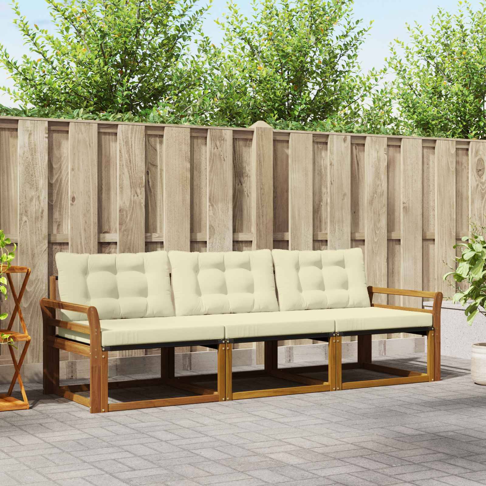 vidaXL Outdoor-Sofagarnitur mit Kissen 3 pcs Natur und Creme