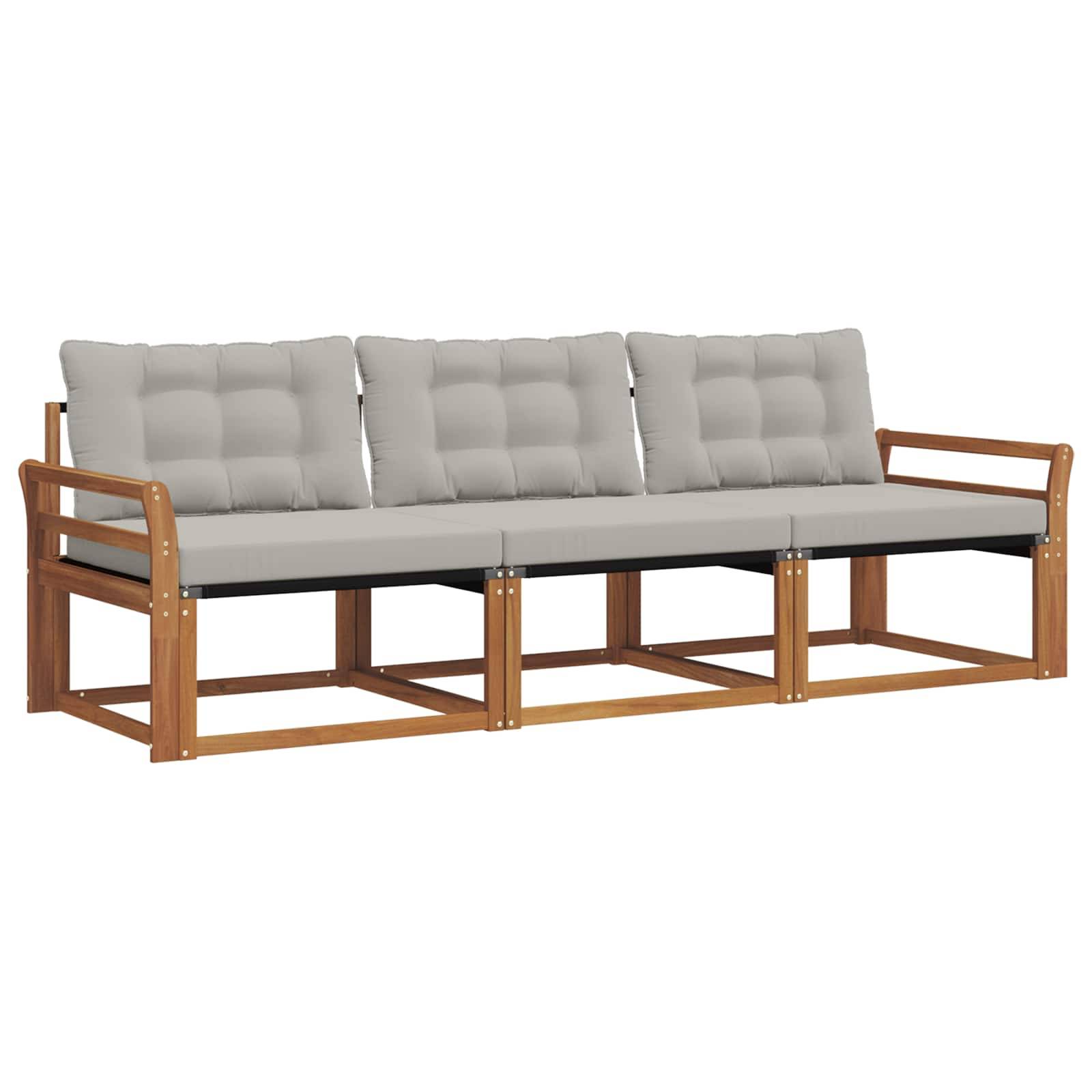 vidaXL Outdoor-Sofagarnitur mit Kissen 3 pcs Natürlich und Hellgrau